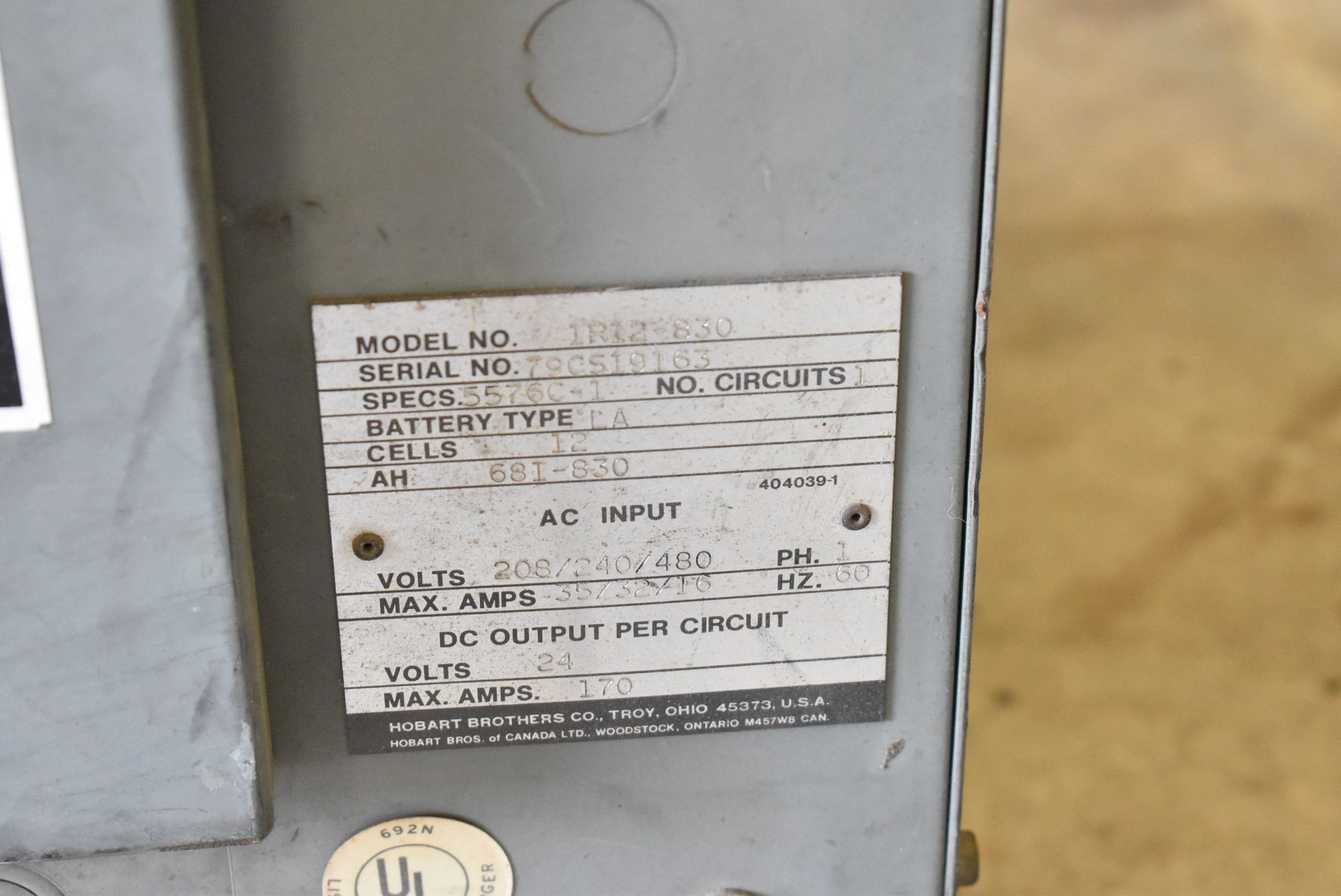 HOBART 1R12-830 24V BATTERY CHARGER, S/N 79CS19163 (CI) - Image 3 of 4