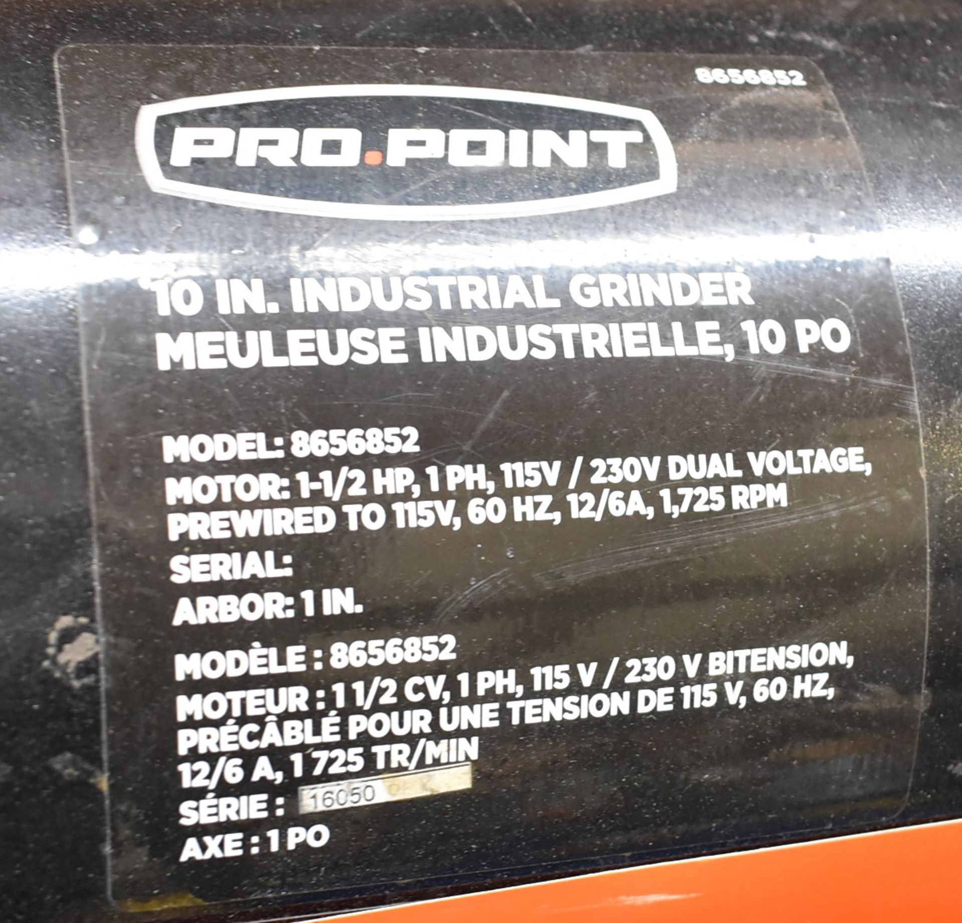 PROPOINT 10" INDUSTRIAL DOUBLE END GRINDER, S/N 16050 - Image 3 of 3