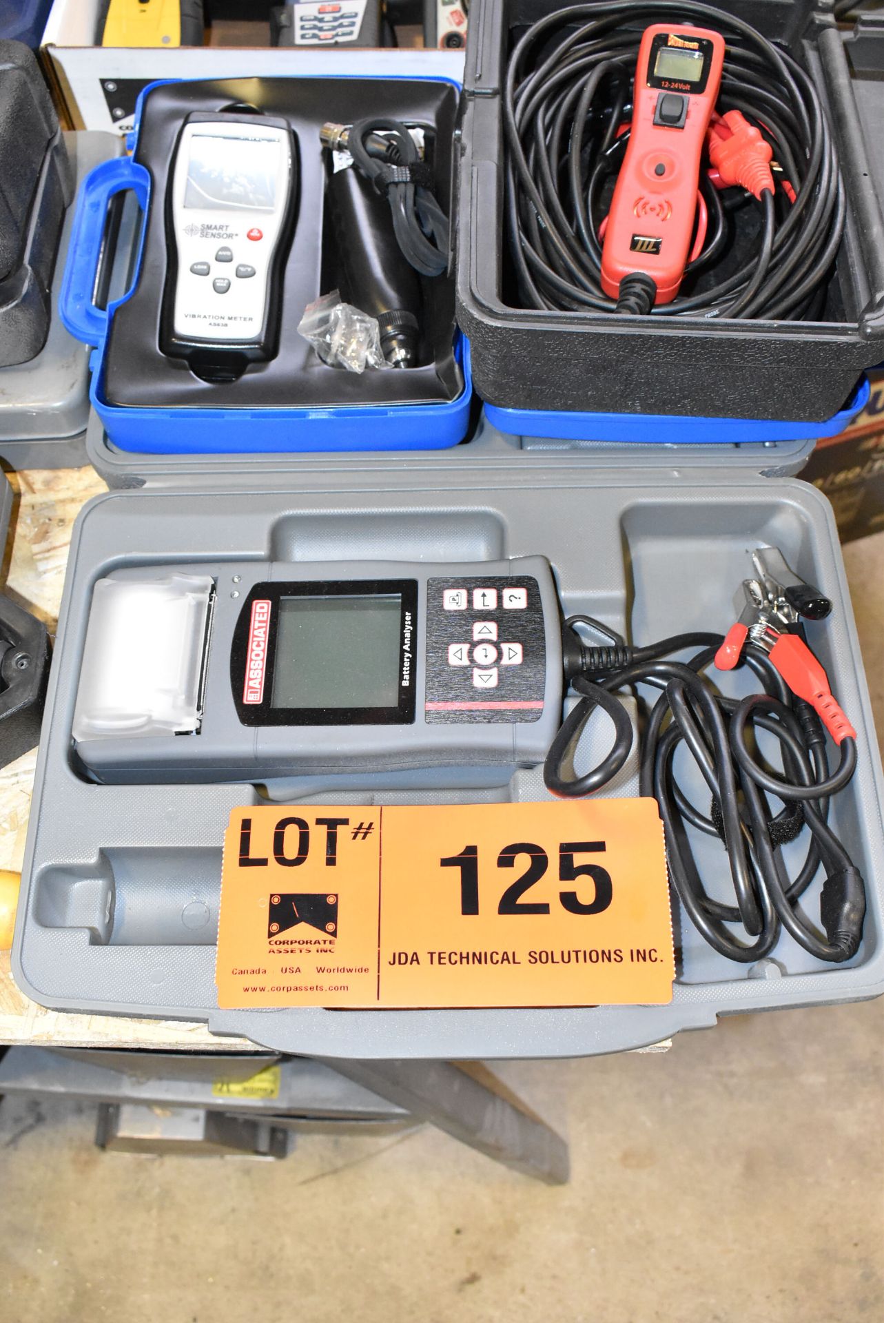 LOT/ ASSOCIATED BATTERY ANALYZER, SMART SENSOR VIBRATION METER AND 12-24V POWER PROBE