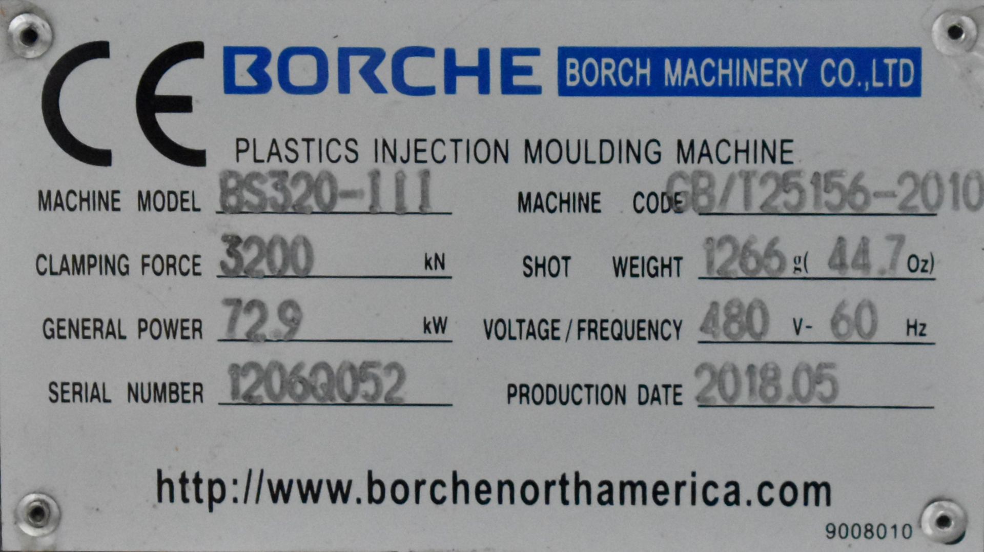 BORCHE (2018) BS 320-III 360-TON HORIZONTAL PLASTIC INJECTION MOLDING MACHINE WITH BORCHE CNC - Image 10 of 18