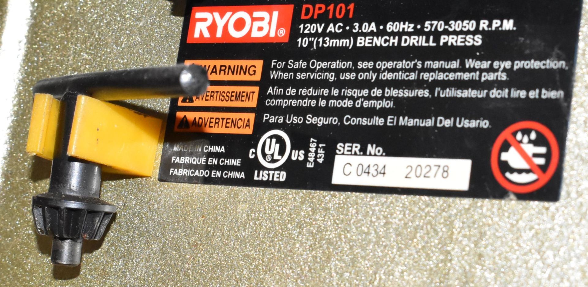 RYOBI 10" DRILL PRESS, S/N C043420278 - Image 4 of 4