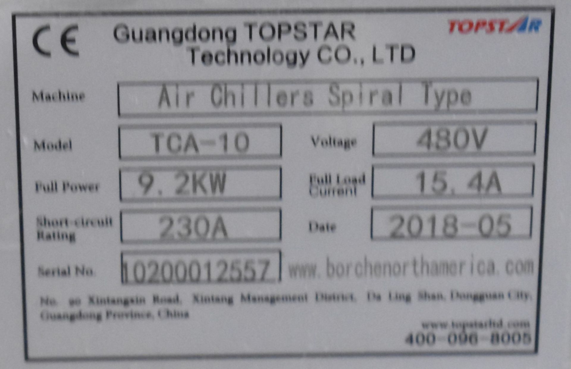 TOPSTAR TCA-10 SPIRAL-TYPE AIR CHILLER, S/N 10200012557 - Image 3 of 3