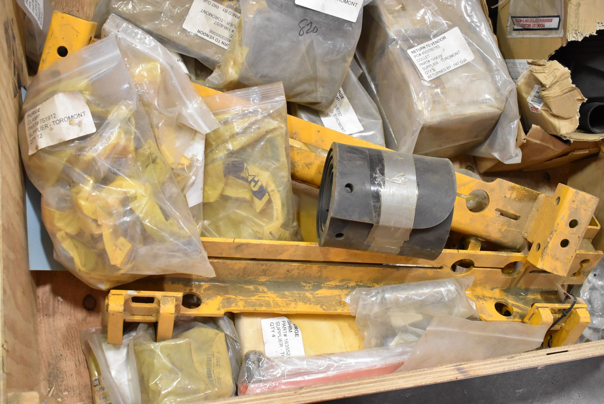 LOT/ SKID WITH CATERPILLAR PARTS - INCLUDING CLAMPS, COLLETS, SHIMS, GROMMETS, VALVES, BRACKETS, - Image 2 of 6
