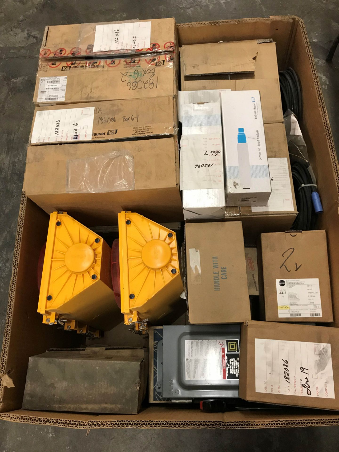LOT/ SKID WITH ELECTRICAL & INSTRUMENTATION COMPONENTS - INCLUDING PUSH BUTTON STARTERS, SENSORS,