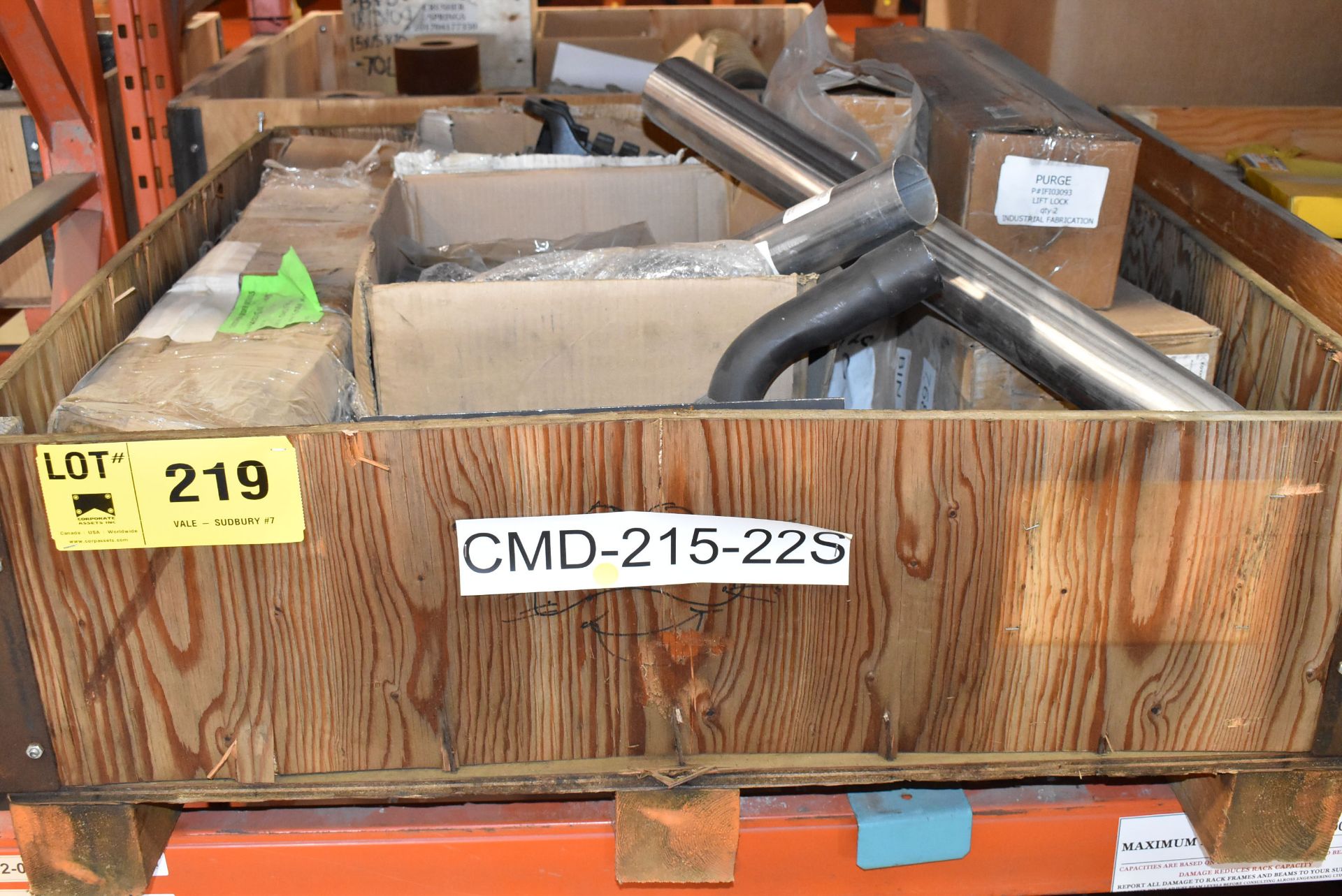 LOT/ SKID WITH MARCOTTE & MINE CAT PARTS - INCLUDING LIFT LOCKS, CONTROLS, TUBES, HARDWARE, HOUSINGS