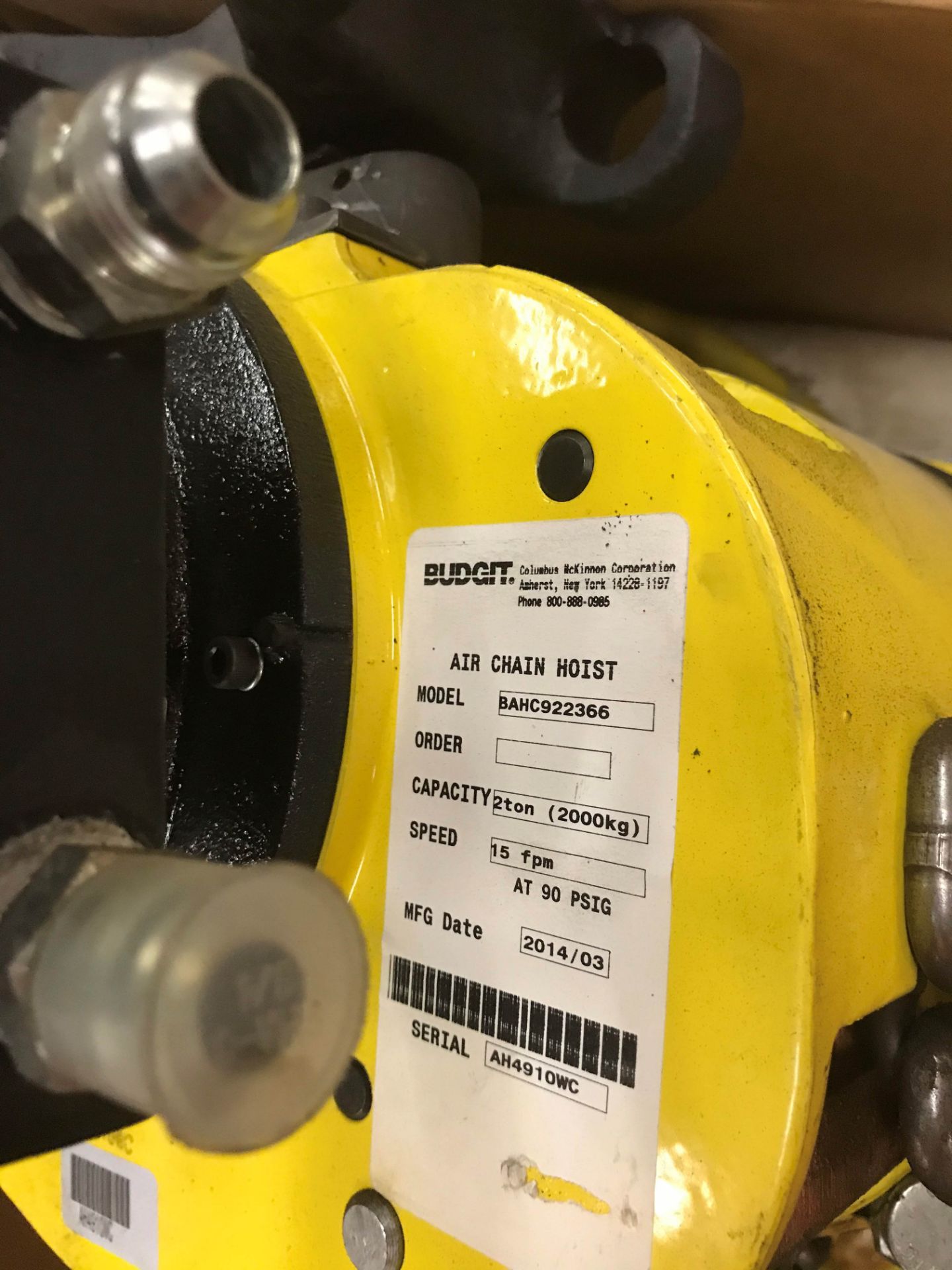 BUDGIT 2 TON SERIES 6000 AIR HOIST (LOCATED AT HWY 6 1 INCO RD, THOMPSON, MB) - Image 3 of 4