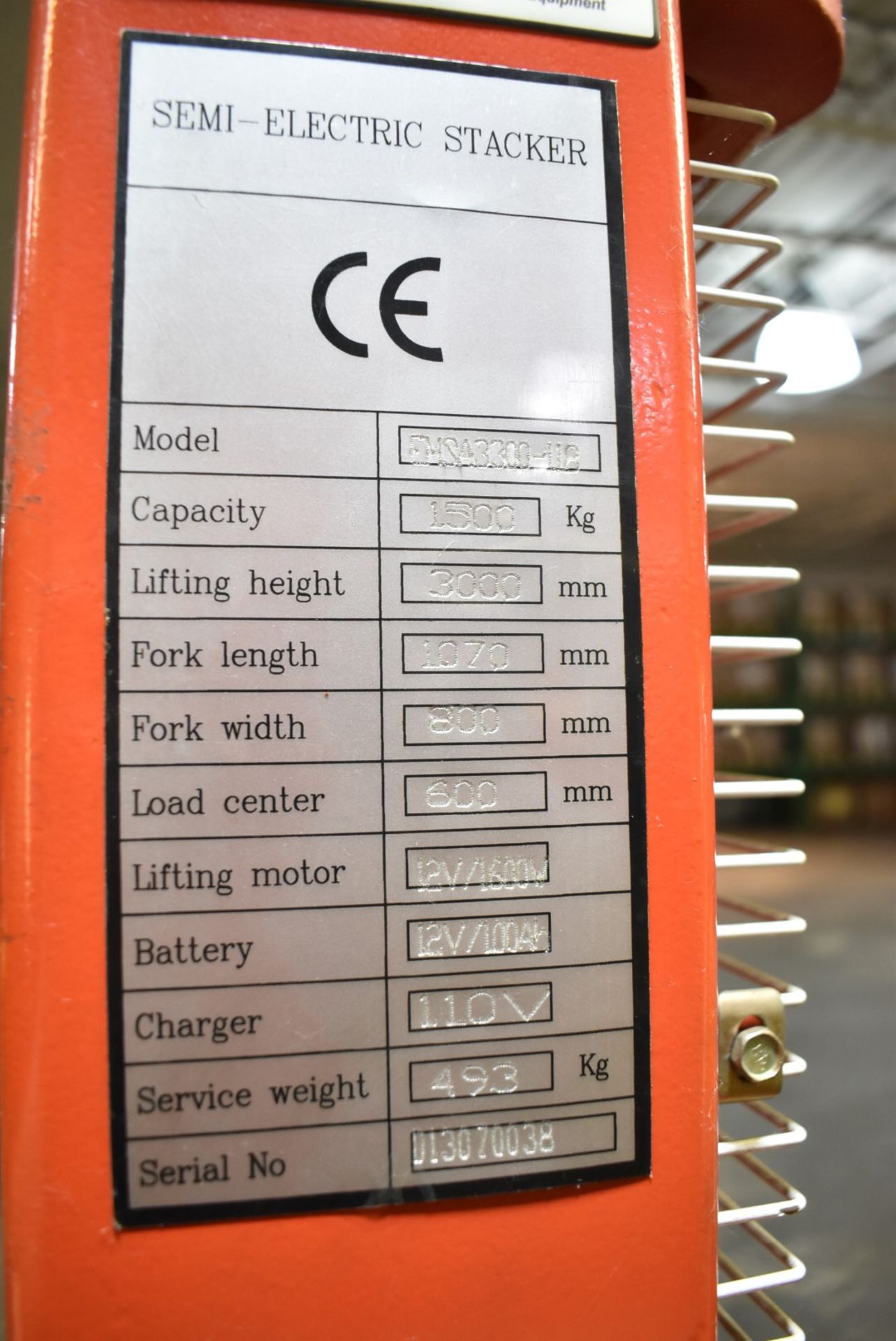 HEPBURN EMS43300-118 3,300 LB. (1500 KG) CAPACITY 12V ELECTRIC WALK-BEHIND PALLET STACKER WITH - Image 4 of 5