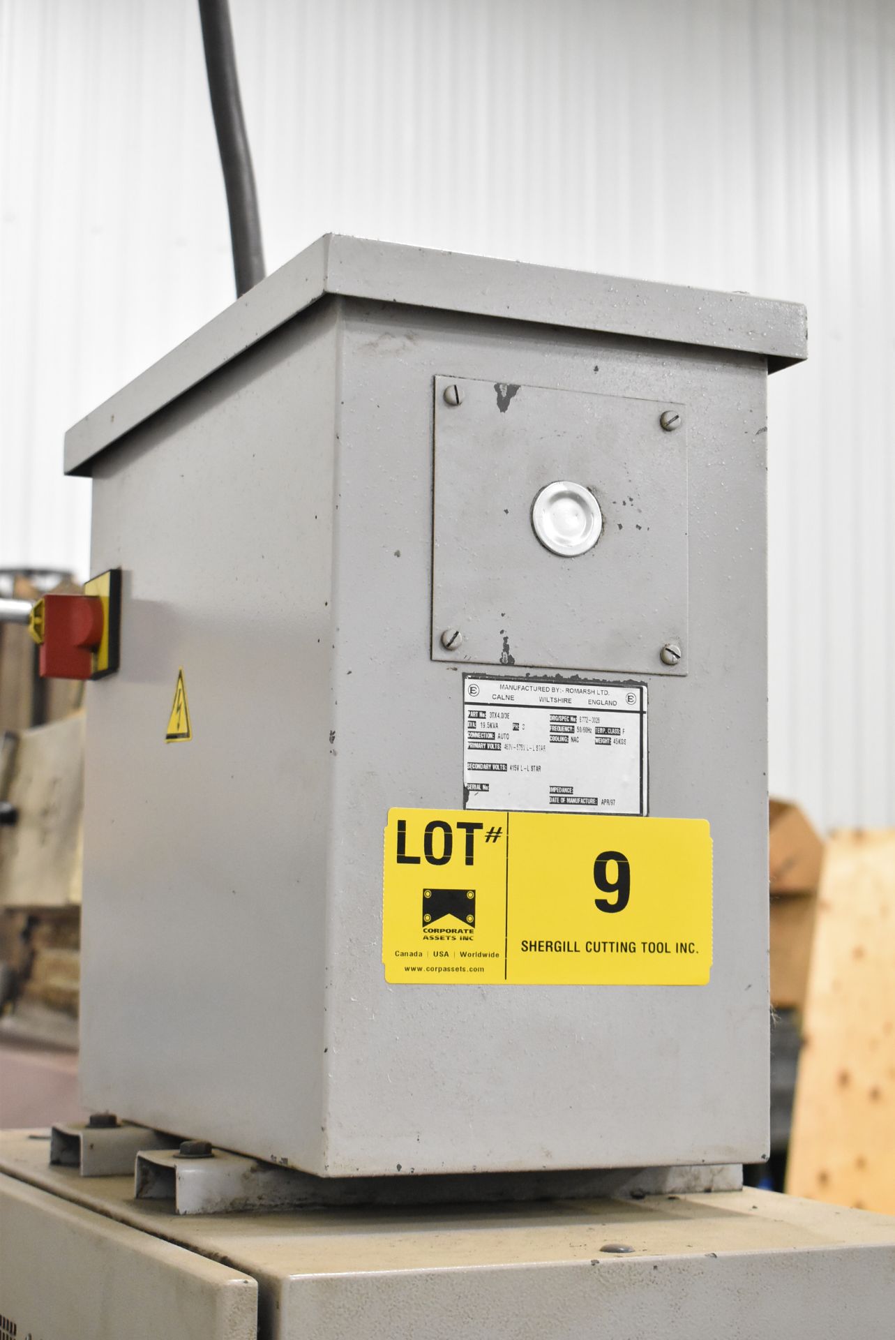 ROMARSH 19.5 KVA TRANSFORMER, 575-460-415V/3PH/50-60HZ, S/N N/A (CI) [RIGGING FEE FOR LOT #9 - $75