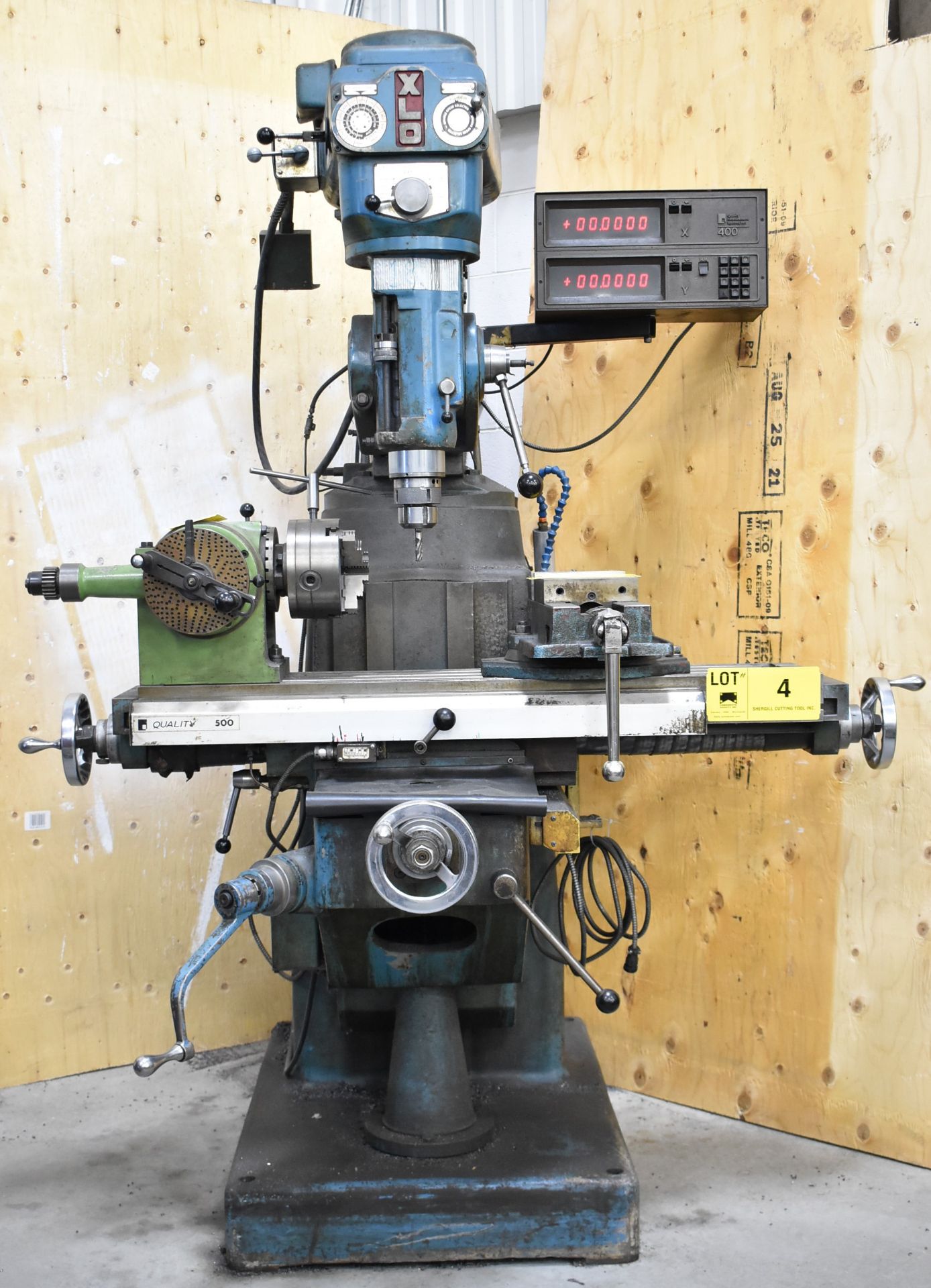 XLO VERTICAL MILLING MACHINE WITH 9" X 42" TABLE, SPEEDS TO 3200 RPM XACT 400 2-AXIS DRO, 600V/3PH/