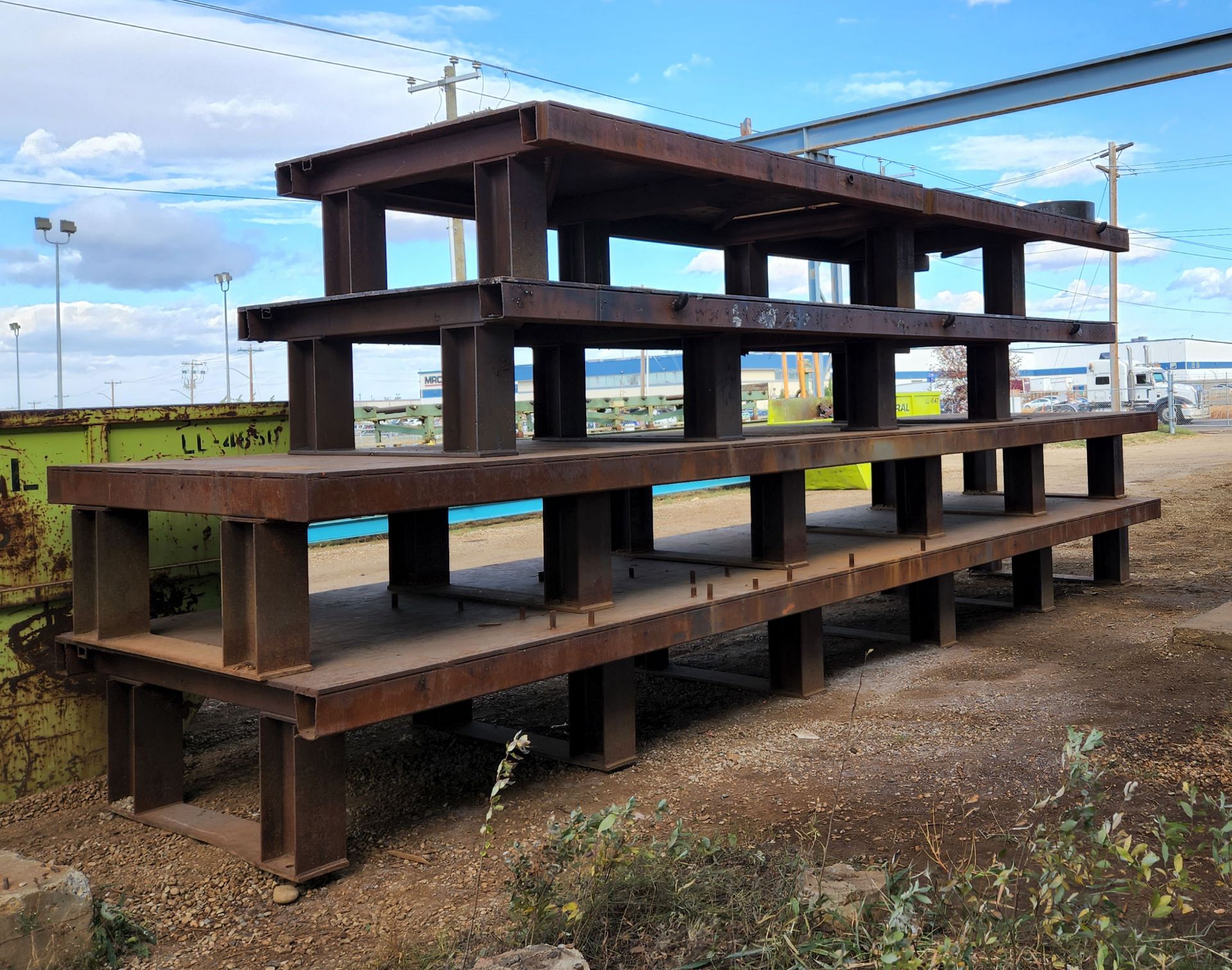 LOT/ (2) 25'-8" L X 7' W X 2'-6" H 50-TON CAPACITY HEAVY DUTY GIRDER FABRICATION TABLES AND (2)