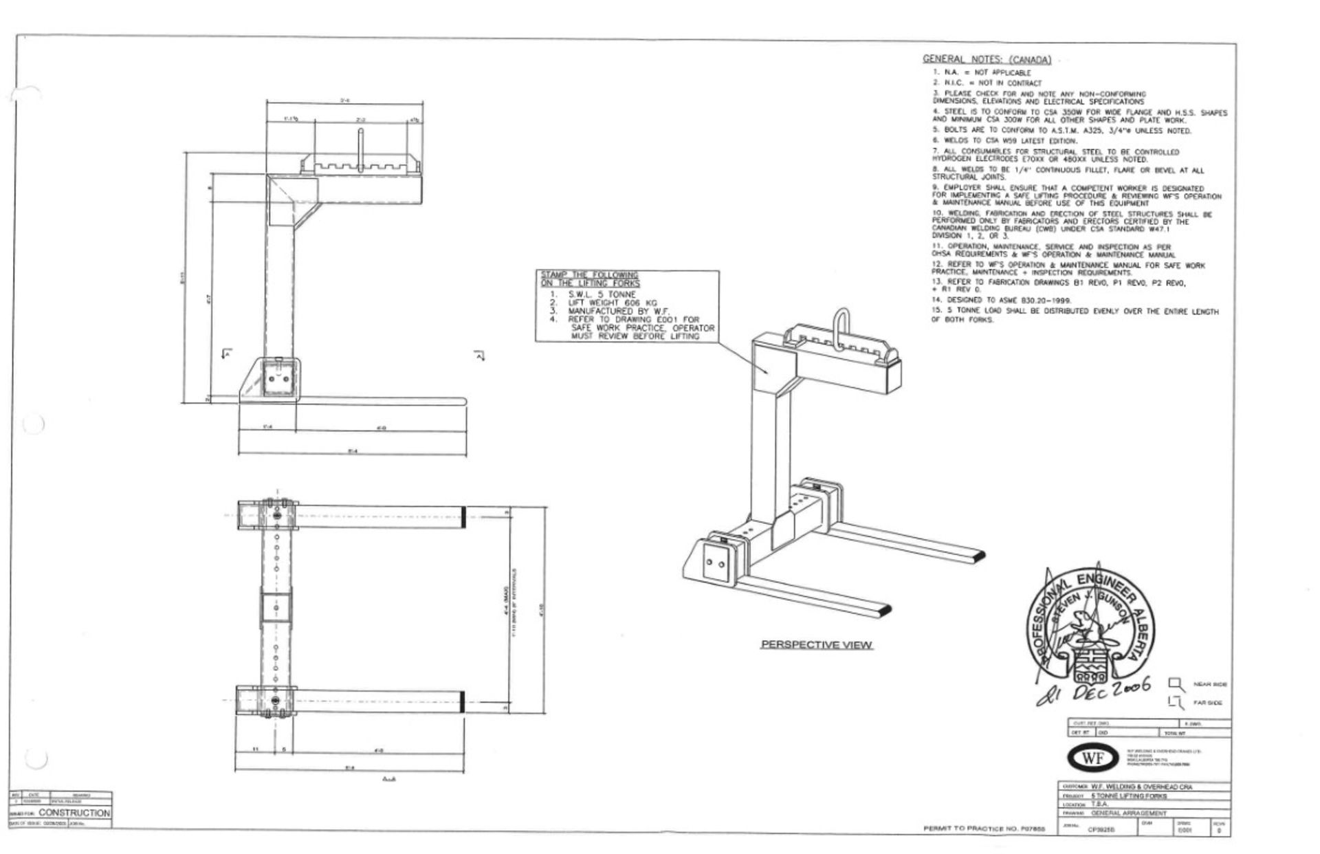 WF STEEL & CRANE. 5 TON CAPACITY HOOK PALLET LIFTER ATTACHMENT, S/N: CP3925 (CI) [RIGGING FEE FOR - Image 2 of 2