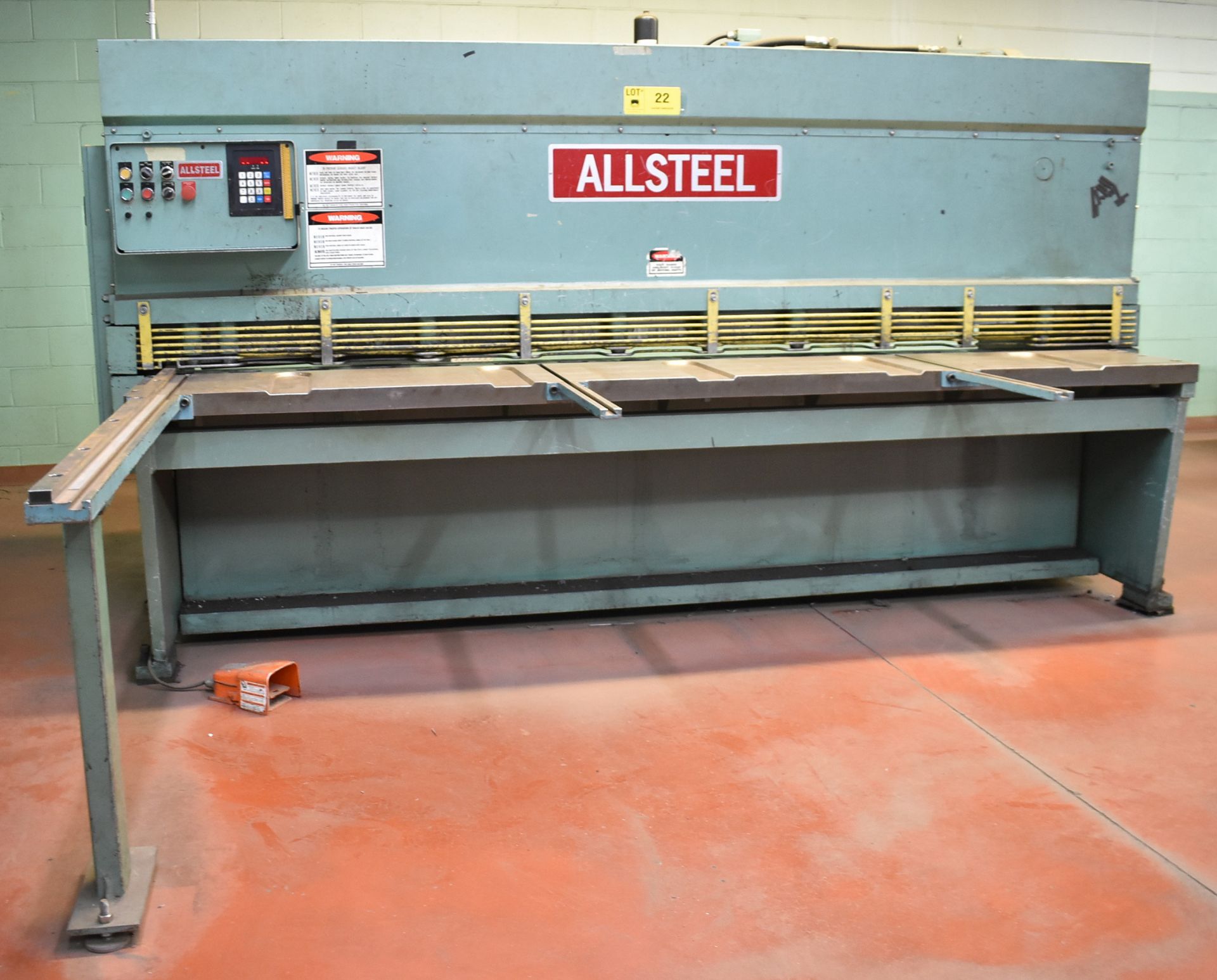 ALLSTEEL 1/4"-10' hydraulic shear with 1/4" mild steel & 3/16" stainless steel capacities, back