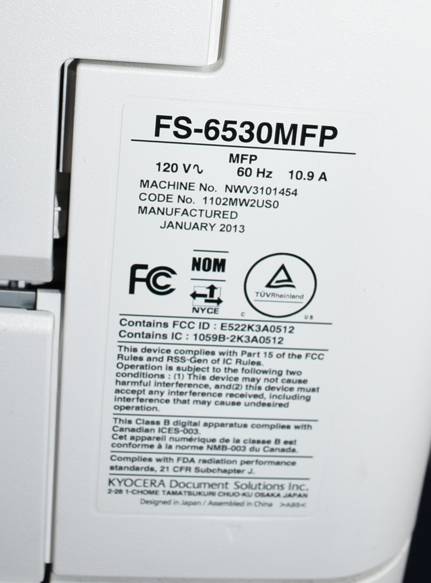 KYOCERA (2013) FS-6530MFP multi-function printer/photocopier, s/n: NWV3101454 - Image 3 of 3