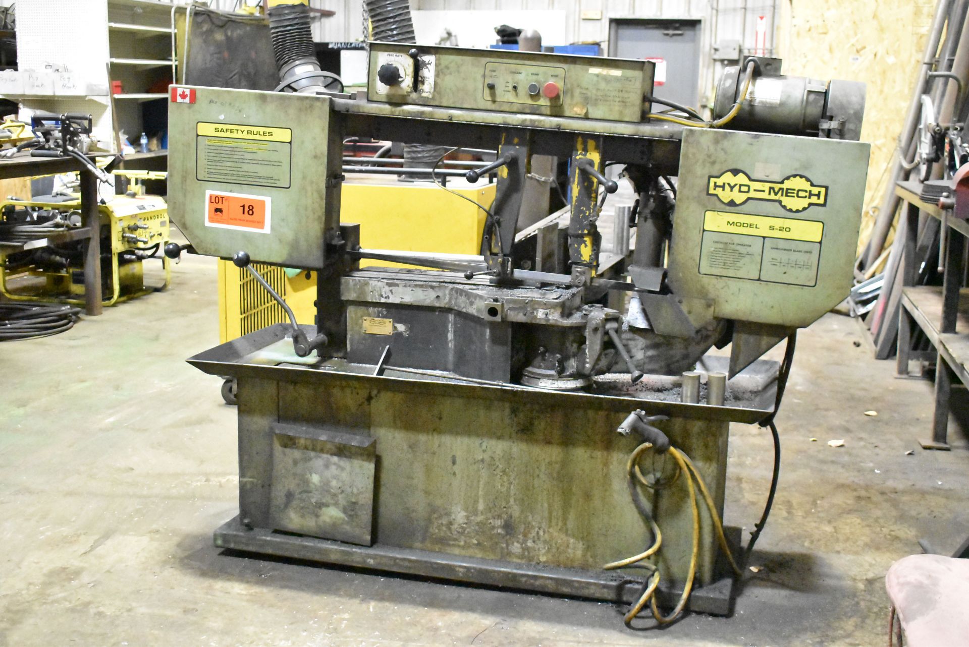 HYD-MECH S-20 HORIZONTAL METAL-CUTTING BANDSAW WITH MANUAL CLAMPING, 10' X 16" ROLLER CONVEYOR AND 2 - Image 2 of 6