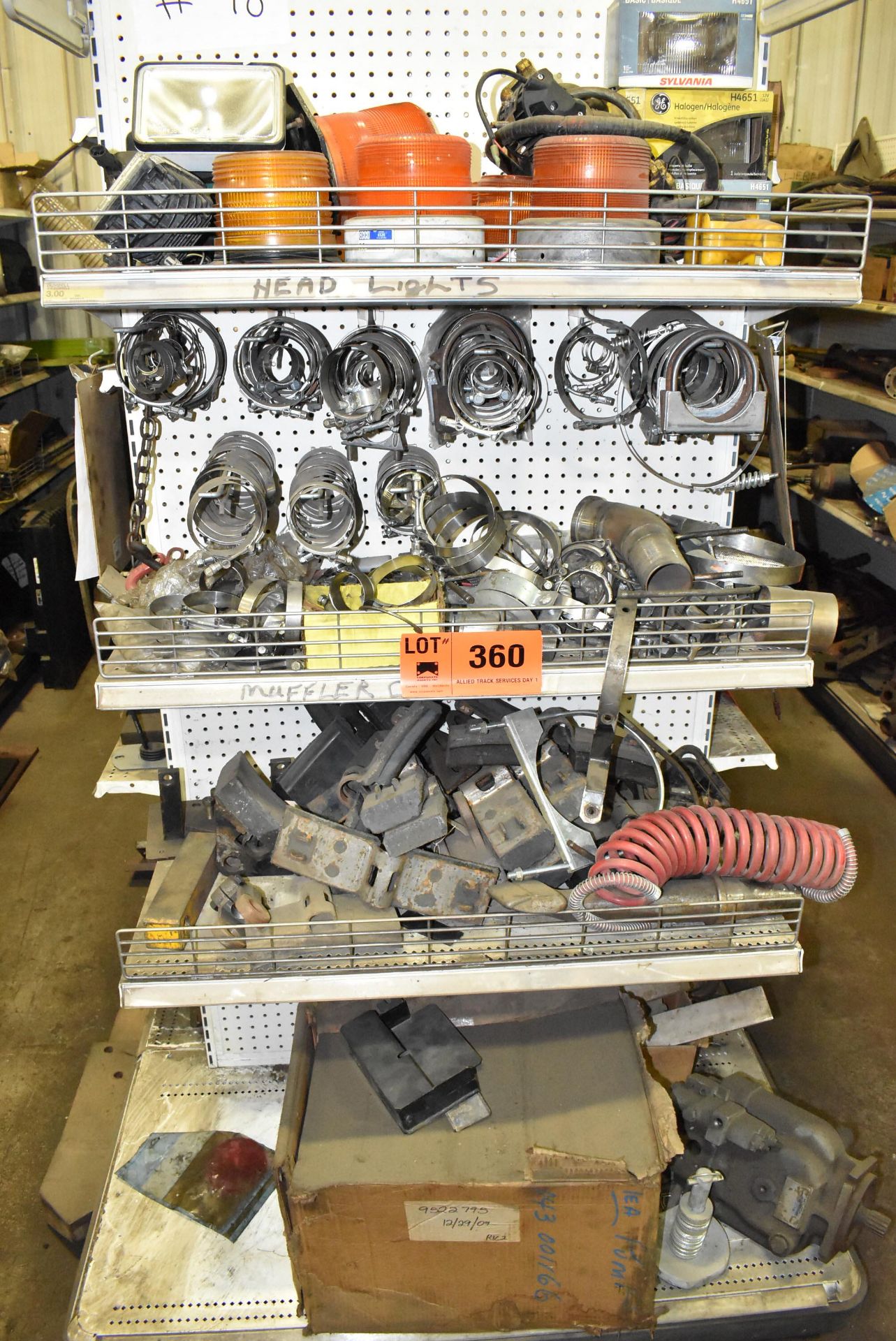 LOT/ CONTENTS OF RACK - EXCAVATOR PARTS, CONTROLS, HYDRAULIC PARTS, HARDWARE AND COMPONENTS (LOCATED