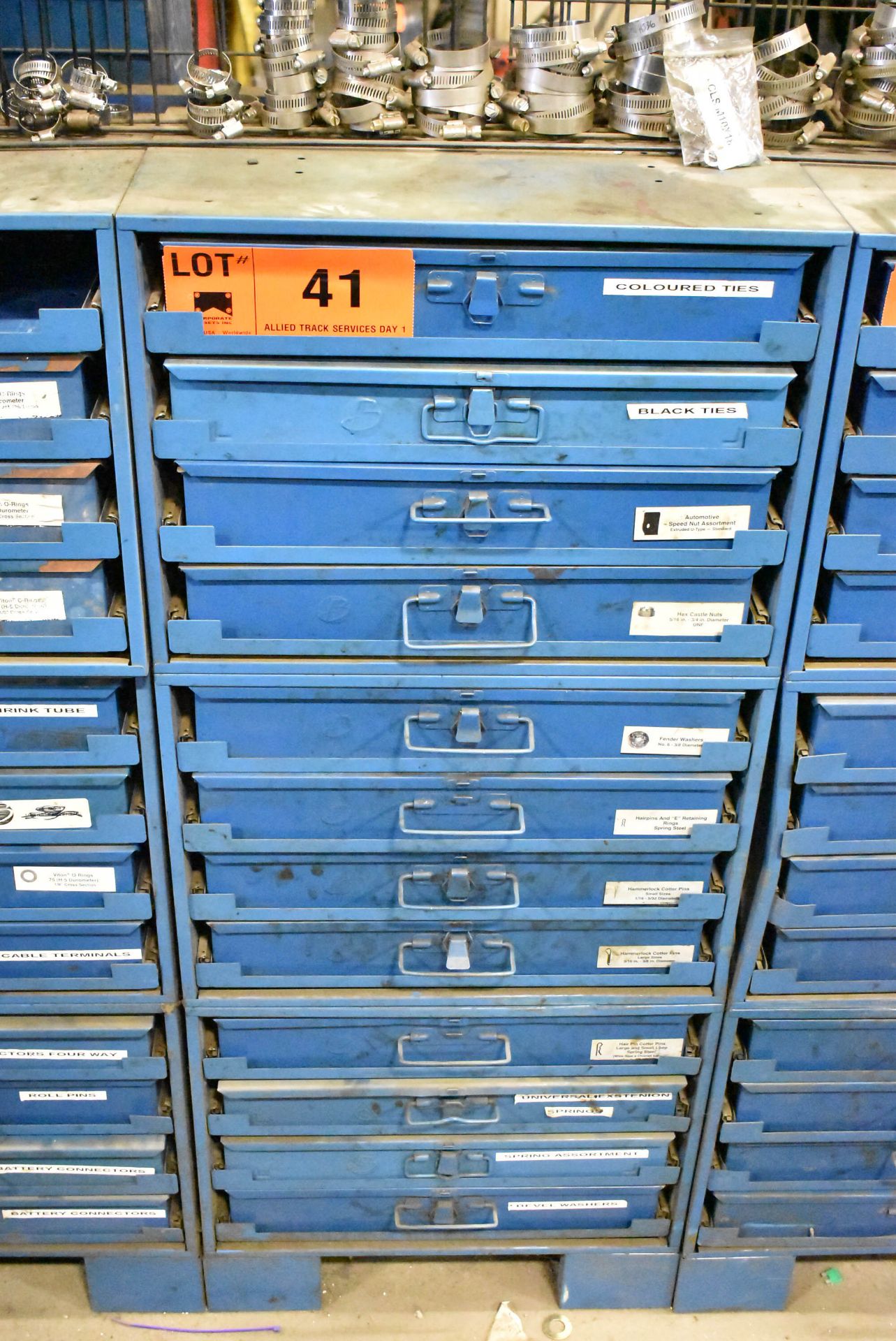 LOT/ INDEX CABINET WITH CONTENTS CONSISTING OF RETAINING RINGS AND COTTER PINS (LOCATED AT 1891