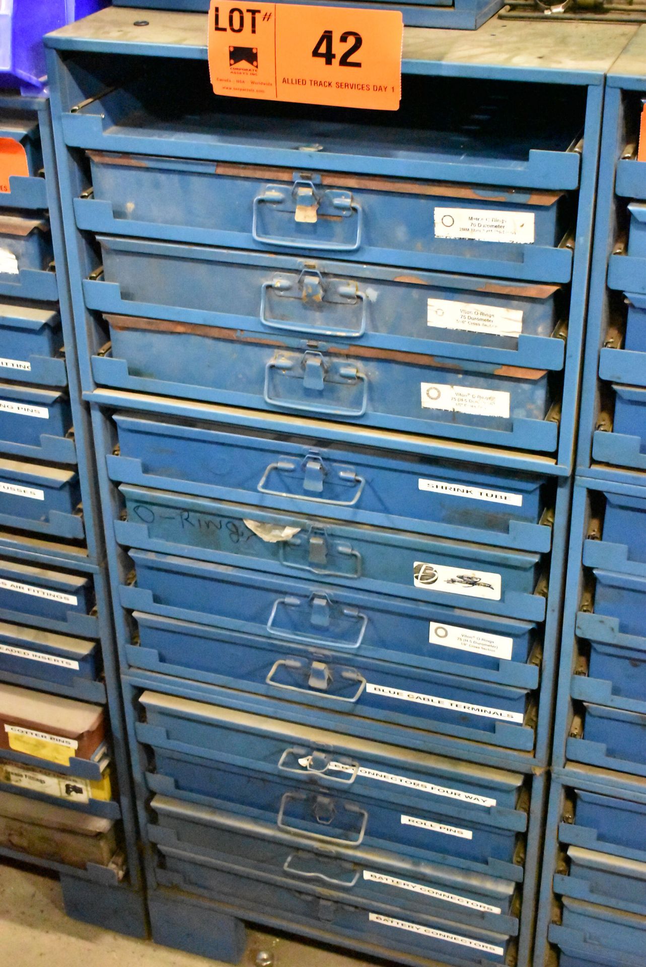 LOT/ INDEX CABINET WITH CONTENTS CONSISTING OF O-RINGS, ROLL PINS AND SHRINK TUBE (LOCATED AT 1891