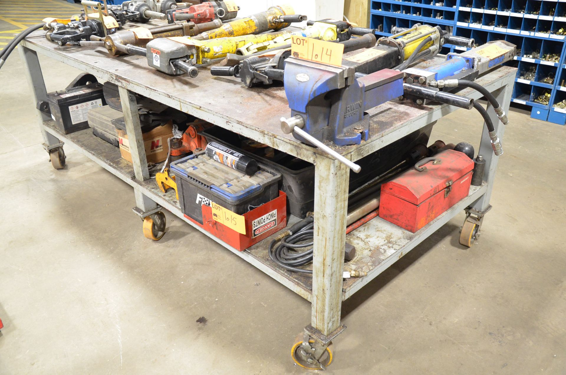 LOT/ HEAVY DUTY STEEL TABLE WITH 6' BENCH VISE (LOCATED AT 169A S SERVICE RD, GRIMSBY, ON, L3M 4H6) - Image 2 of 2