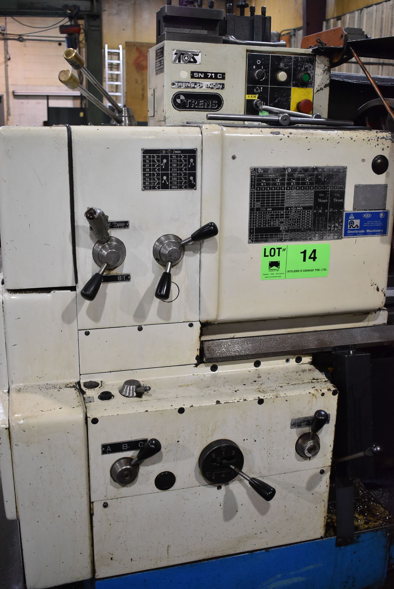 TOS SN 71 C GAP BED ENGINE LATHE WITH 30" SWING, 120" BETWEEN CENTERS, 3" SPINDLE BORE, SPEEDS TO - Image 8 of 18
