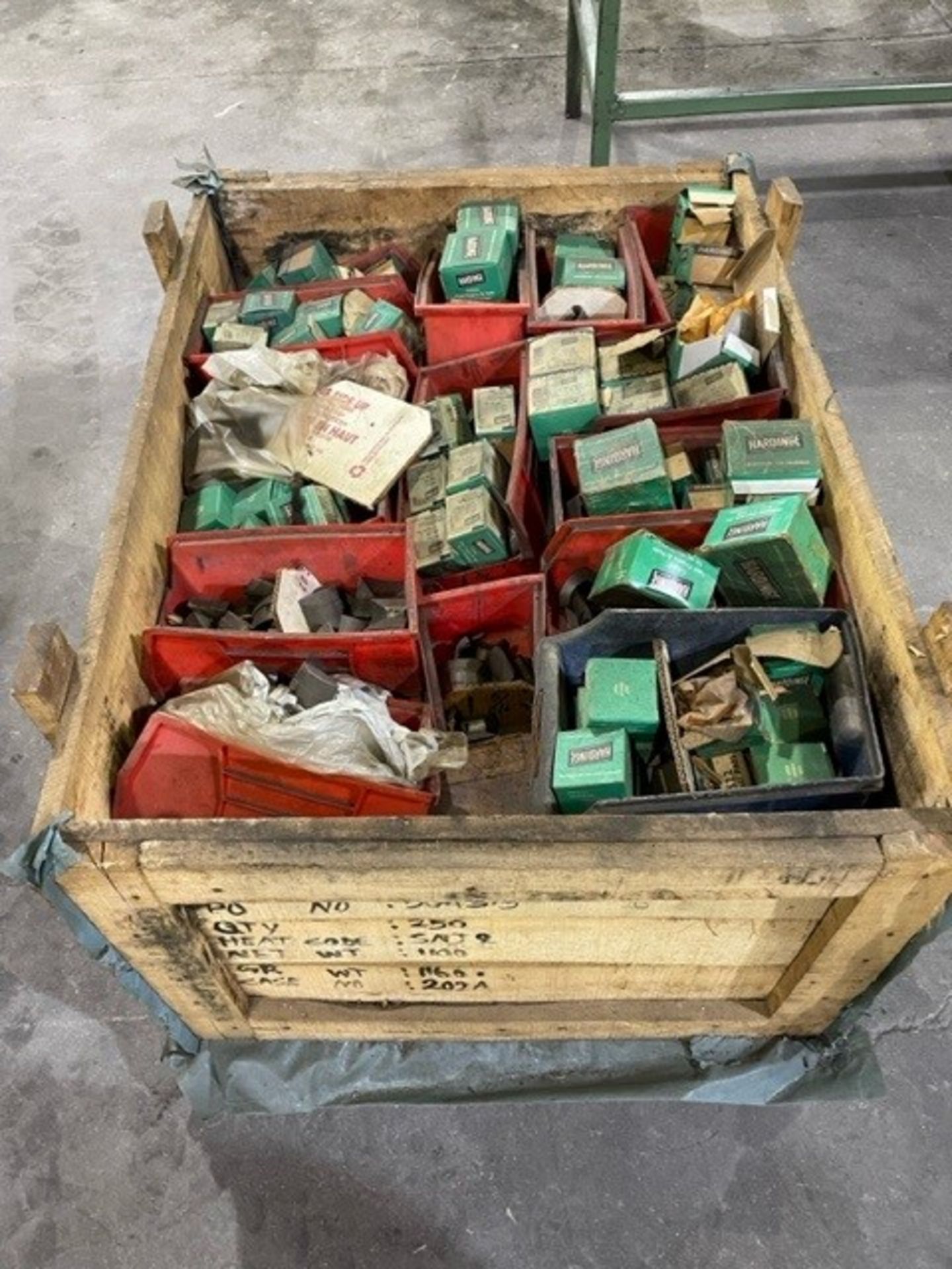 LOT CRATE WITH HARDINGE COLLET CHUCK JAWS