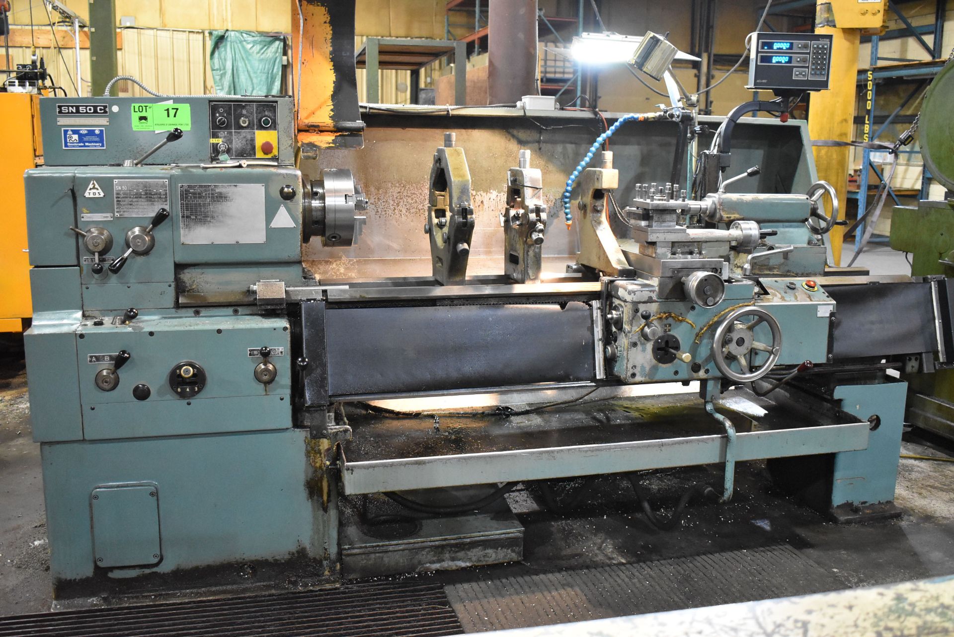 TOS SN 50 C GAP BED ENGINE LATHE WITH 20" SWING, 64" BETWEEN CENTERS, 2" SPINDLE BORE, SPEEDS TO