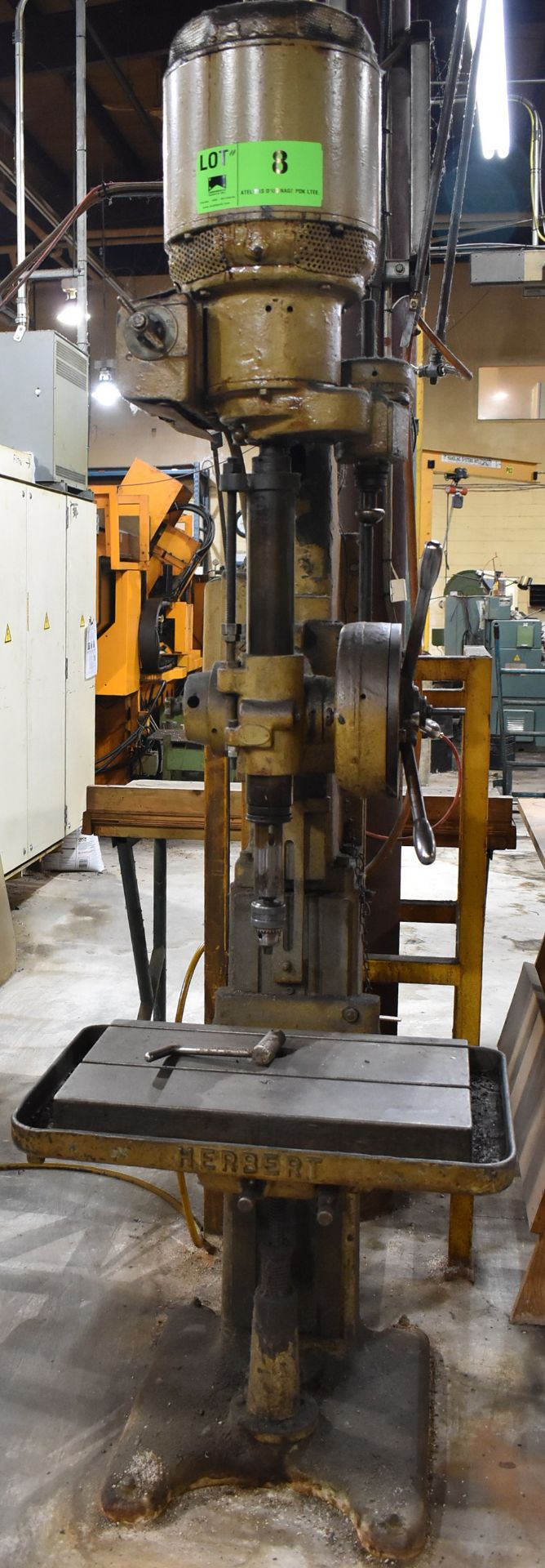 HERBERT FLOOR-TYPE DRILL PRESS WITH 24"X15" TABLE, 12" THROAT, 8" STROKE, S/N: N/A (CI)[RIGGING