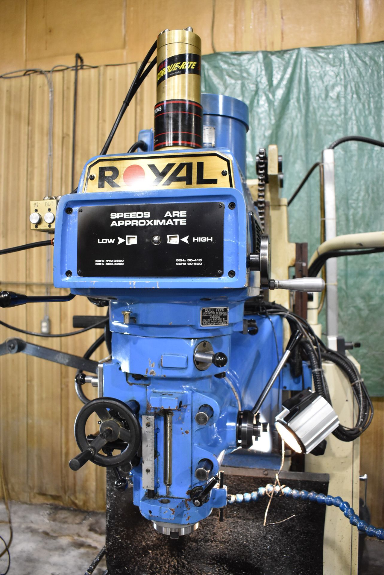 ROYAL BM-5V VERTICAL MILLING MACHINE WITH 59"X12" TABLE, SPEEDS TO 4200 RPM, POWER FEED TABLE, FAGOR - Image 4 of 7