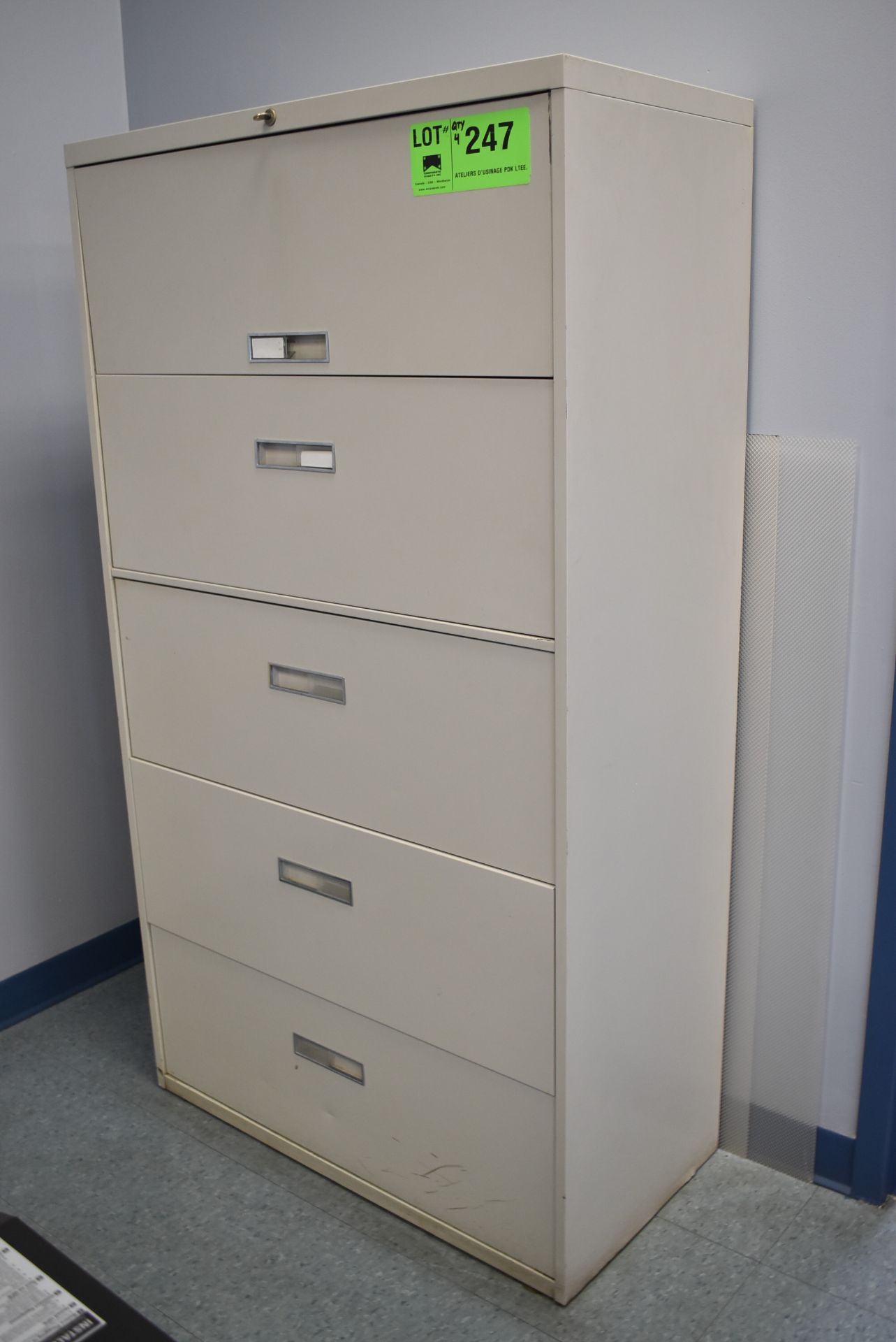 LOT/ (1) 5 DRAWER LATERAL FILE CABINET, (3) 4 DRAWER LATERAL FILE CABINETS