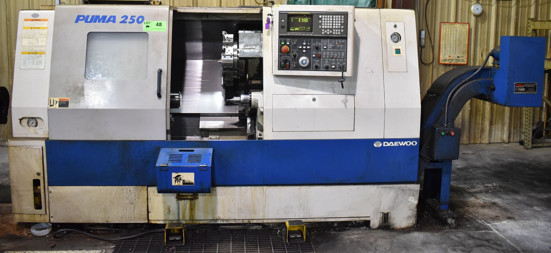 DAEWOO PUMA 250-B CNC TURNING CENTER WITH FANUC SERIES 18-T CNC CONTROL, COLLET CHUCK, 8" 3-JAW