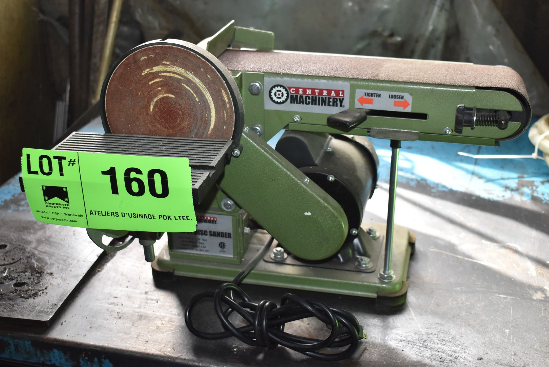 CENTRAL MACHINERY BENCH-TYPE COMBINATION SANDER WITH 6" DISC, 4" BELT, S/N: N/A