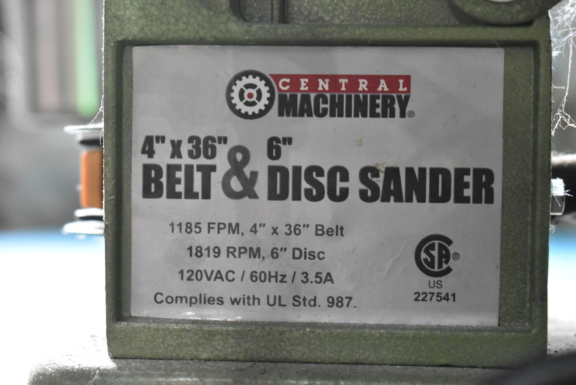 CENTRAL MACHINERY BENCH-TYPE COMBINATION SANDER WITH 6" DISC, 4" BELT, S/N: N/A - Image 2 of 2