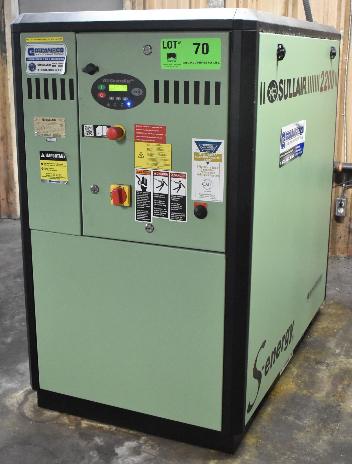 SULLAIR (2021) 2209AC 30 HP ROTARY SCREW AIR COMPRESSOR WITH 1770 RPM, 125 PSI OPERATING PRESSURE,