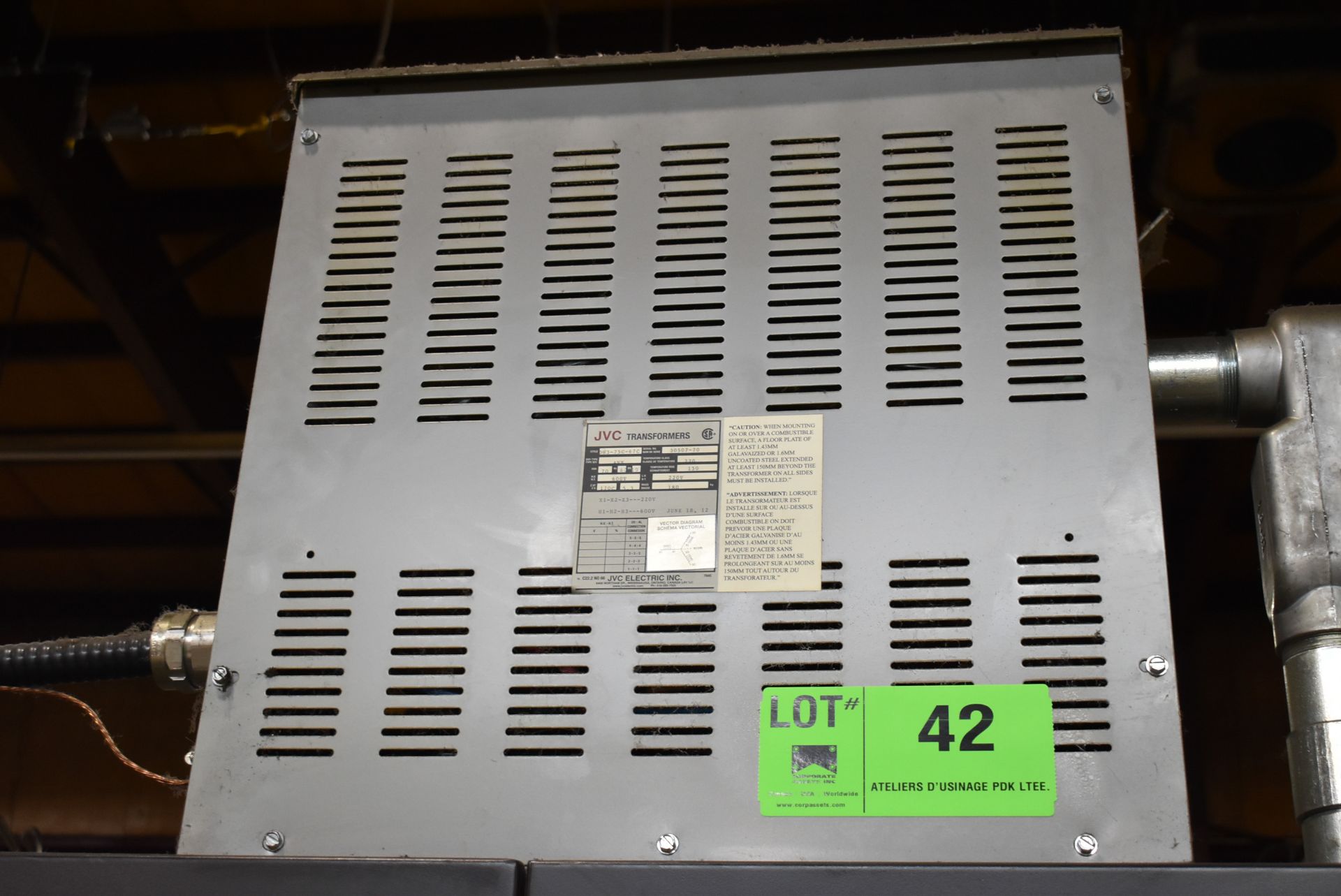 JVC 70 KVA TRANSFORMER WITH 600HV/220LV/3PH/60HZ, S/N: 30507-70 (CI)[RIGGING FEE FOR LOT #42 - $50