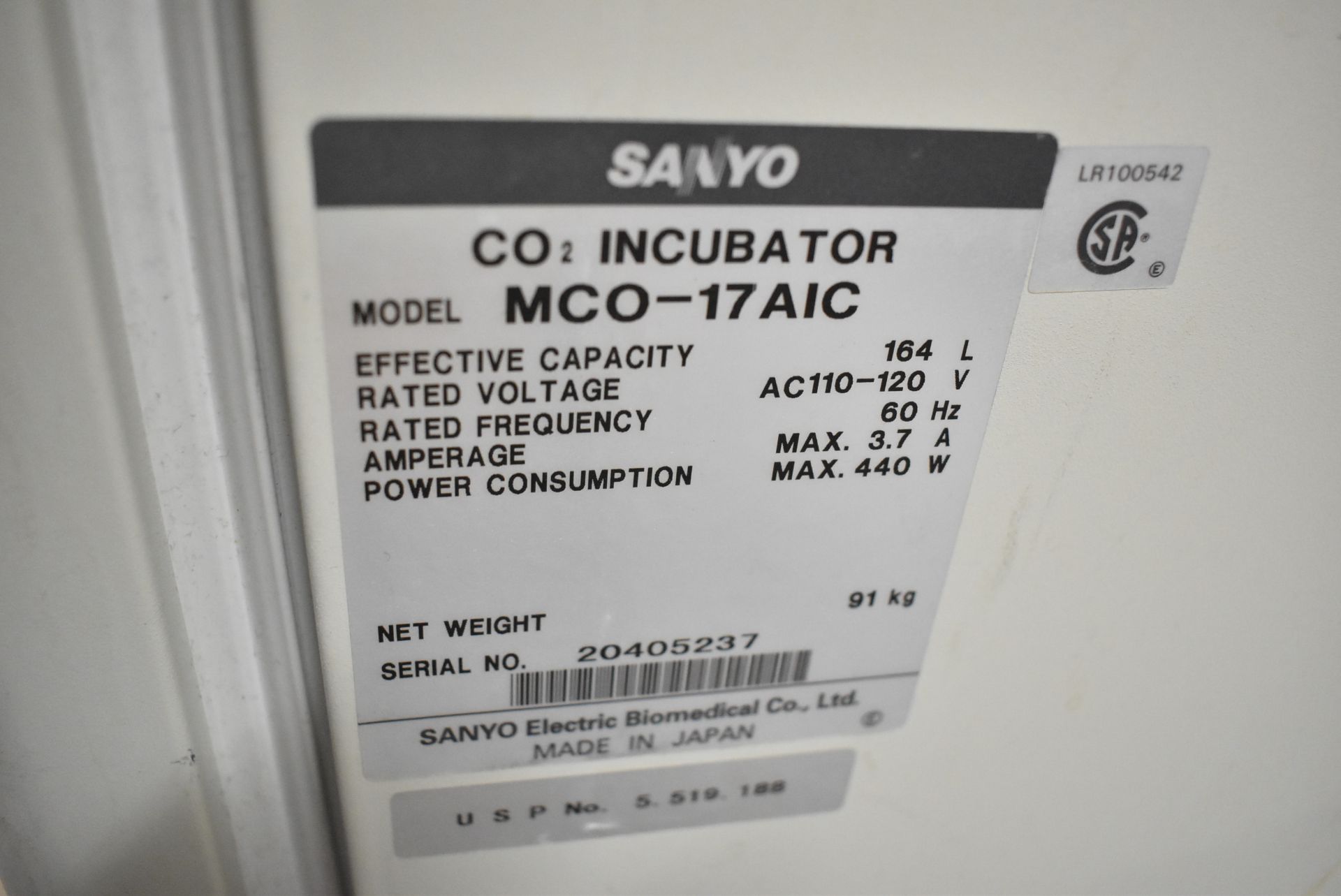 SANYO MCO-17AIC CO2 INCUBATOR WITH +5sC TO +50sC TEMPERATURE RANGE, 19"X20"X26"H INTERIOR - Image 4 of 5