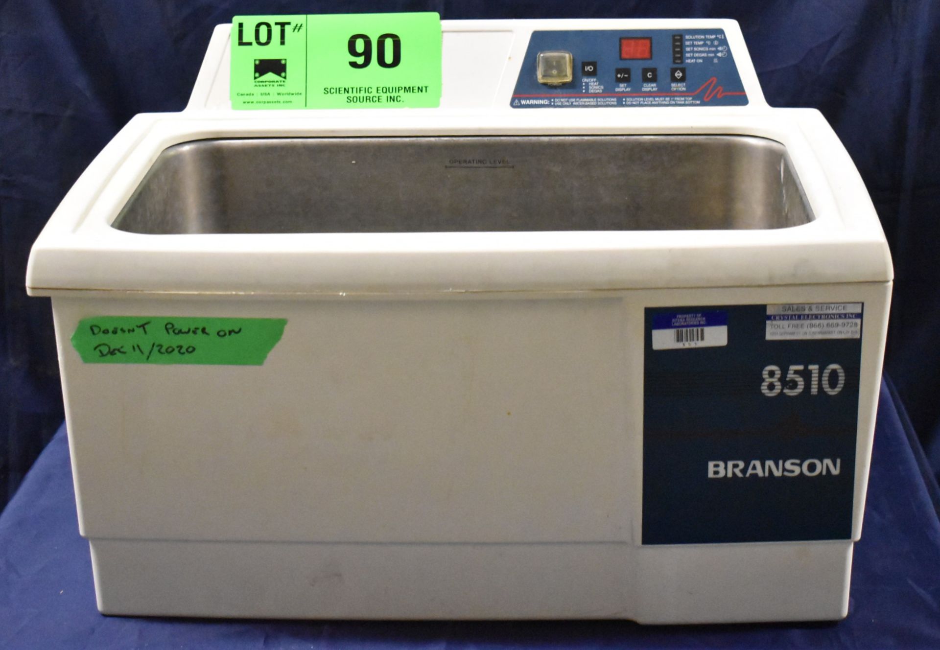 BRANSONIC 8510R-DTH ULTRASONIC CLEANER, S/N: RPC07112316F