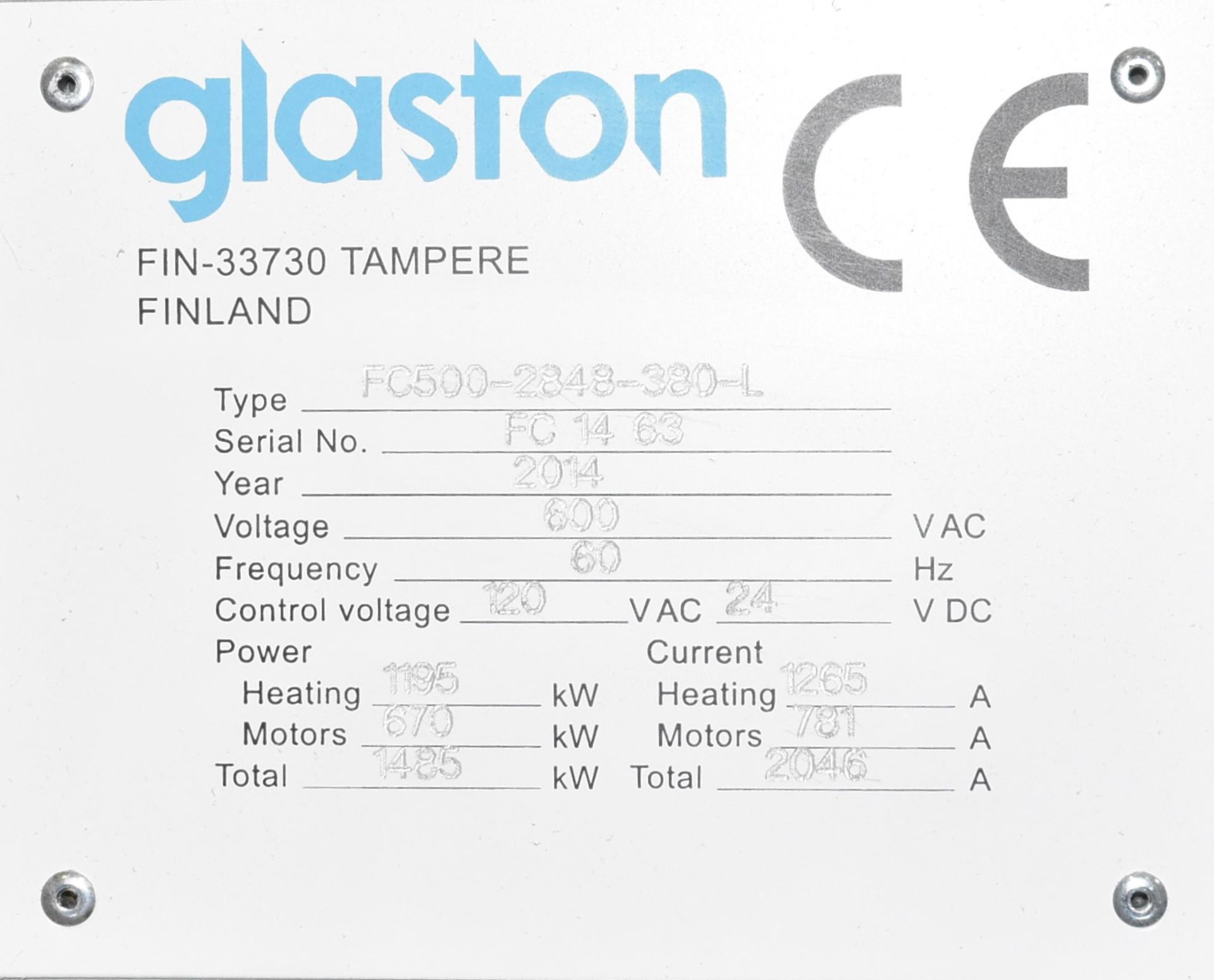 GLASTON-TAMGLASS (2014) FC-500-2848-380L TEMPERING FURNACE WITH 117" X 201" POWER INFEED CONVEYOR, - Image 13 of 26