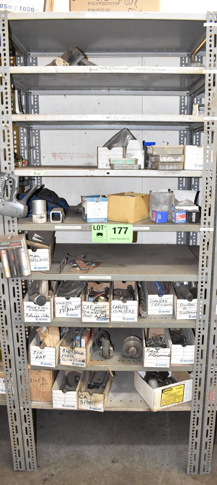 LOT/ SHELF WITH CONTENTS CONSISTING OF HARDWARE AND SPARE PARTS