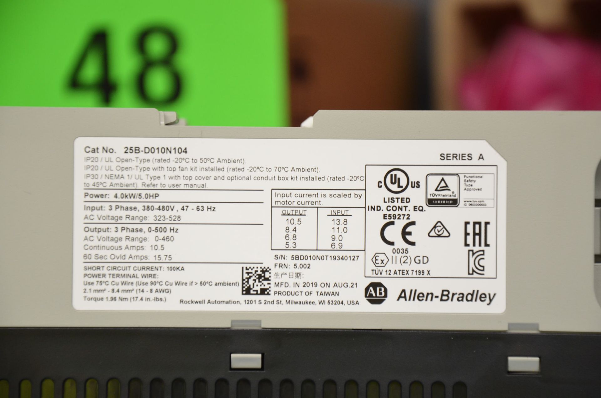 ALLEN BRADLEY POWERFLEX 525 5 HP VARIABLE FREQUENCY DRIVE, S/N: 5BD010N0T19340127 - Image 2 of 3