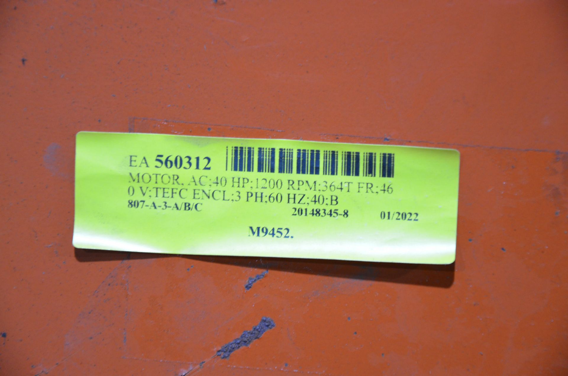 GE 40HP/1200RPM/460V/3PH/60HZ ELECTRIC MOTOR - Image 2 of 2