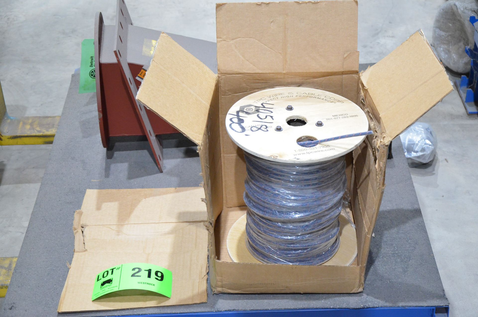 LOT/ CONTENTS OF SHELF - TPC WIRE SPOOL APPROX. 400', INLET CHUTE, MARTIN SHEAR PINS