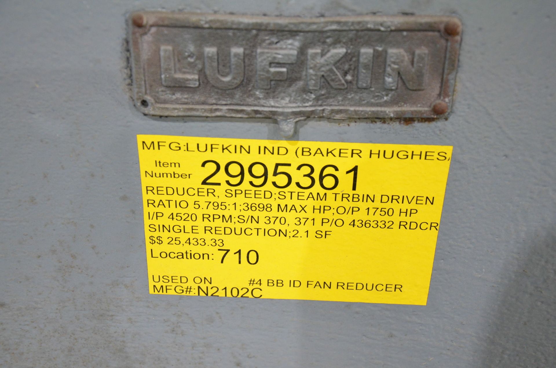 LUFKIN GEAR REDUCER WITH 5.795:1 RATIO, 3698 HP MAX INPUT HP, 1750 RATED SERVICE HP, 4520 MAX - Image 3 of 6