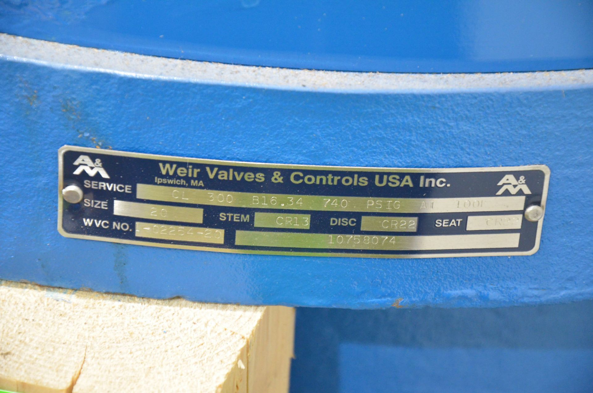 WEIR VALVES 20" CLASS 300 FLANGED FFRCV - Image 2 of 4