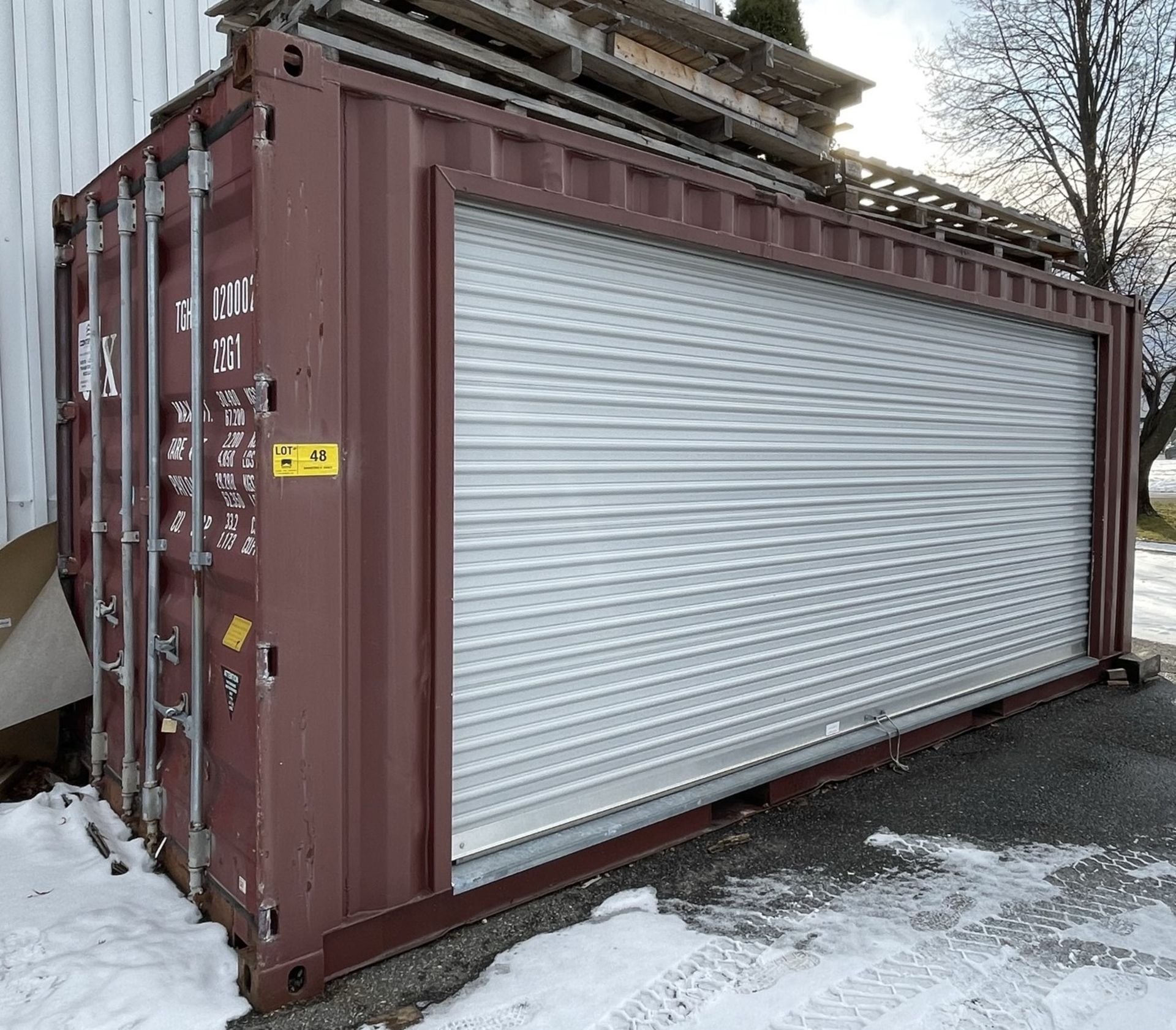 20' STORAGE CONTAINER WITH APPROX. 18' ROLL UP DOOR, S/N N/A (NO CONTENTS - DELAYED DELIVERY) [