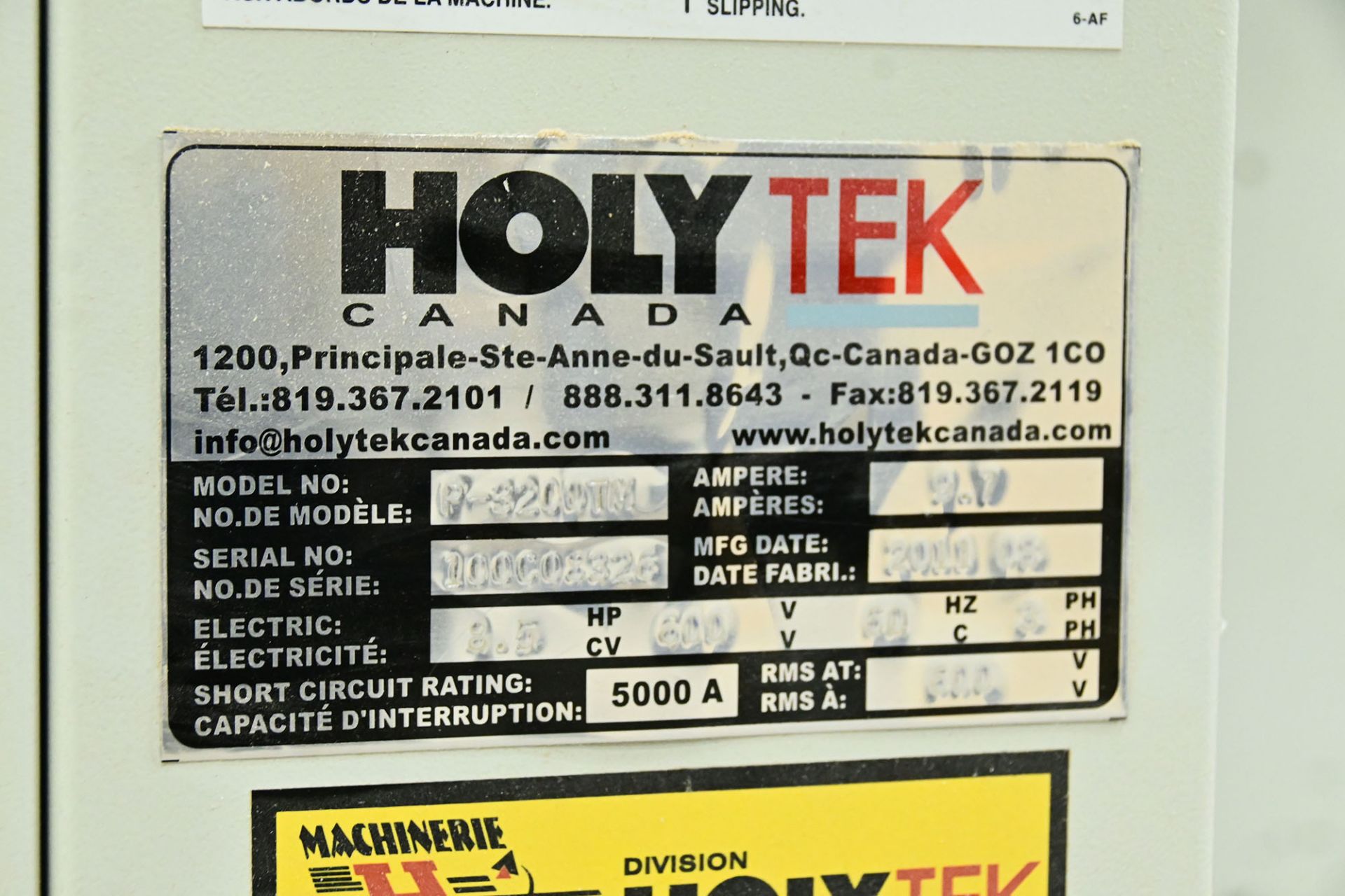 HOLYTEK SLIDING TABLE ALUMINUM SAW, S/N N/A (CI) (LOCATED IN ST PASCAL) [RIGGING FEE FOR LOT # - Image 2 of 2