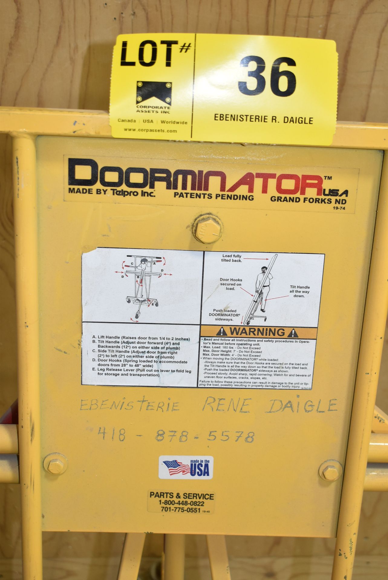 DOORMINATOR DOOR DOLLY WITH 160 LB MAXIMUM CAPACITY, S/N N/A [RIGGING FEE FOR LOT #36 - $35 CAD PLUS - Image 2 of 2