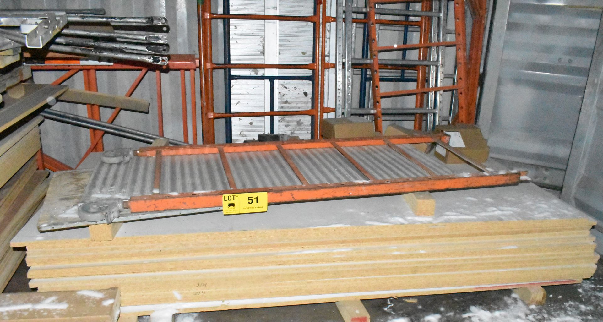 LOT/ CONTENTS OF STORAGE CONTAINER CONSISTING OF MDF AND PARTICLEBOARD SHEETS, RACKING AND - Image 2 of 10