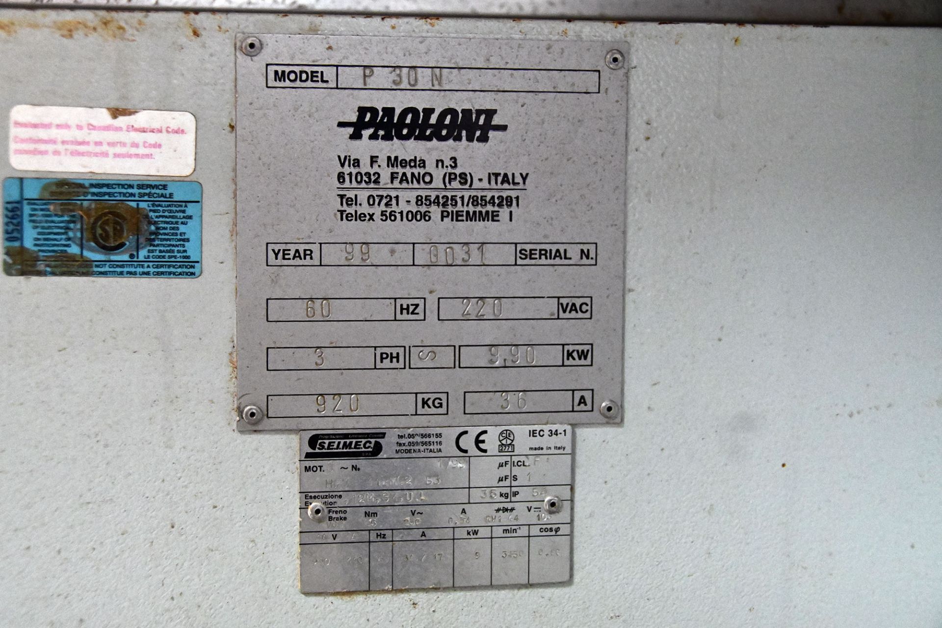 PAOLONI P 30 N TABLE SAW, 220V/3PH/60HZ, S/N 0031 (CI) [RIGGING FEE FOR LOT #20A - $350 CAD PLUS - Image 4 of 4