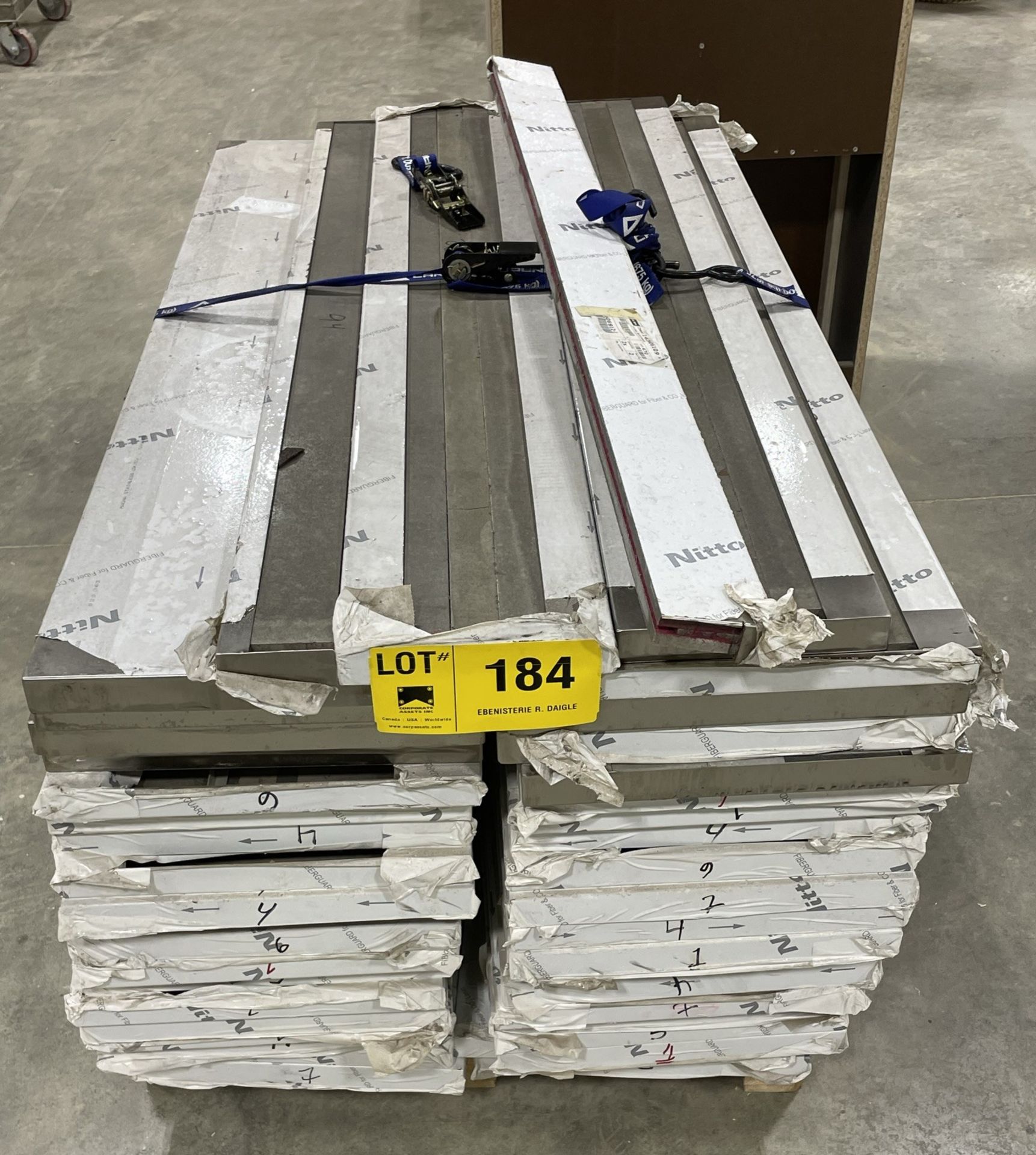 LOT/ PALLET OF APPROX. 1-5/8" X 53-5/8" STAINLESS STEEL COUNTERTOPS