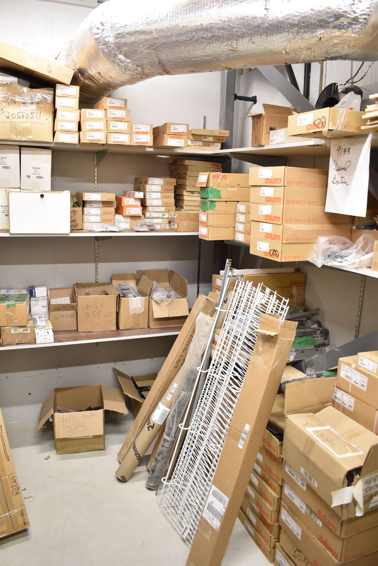 LOT/ CONTENTS OF STORAGE ROOM CONSISTING OF BLUM CABINET HARDWARE, SEALS AND SUPPLIES [RIGGING FEE - Image 4 of 18