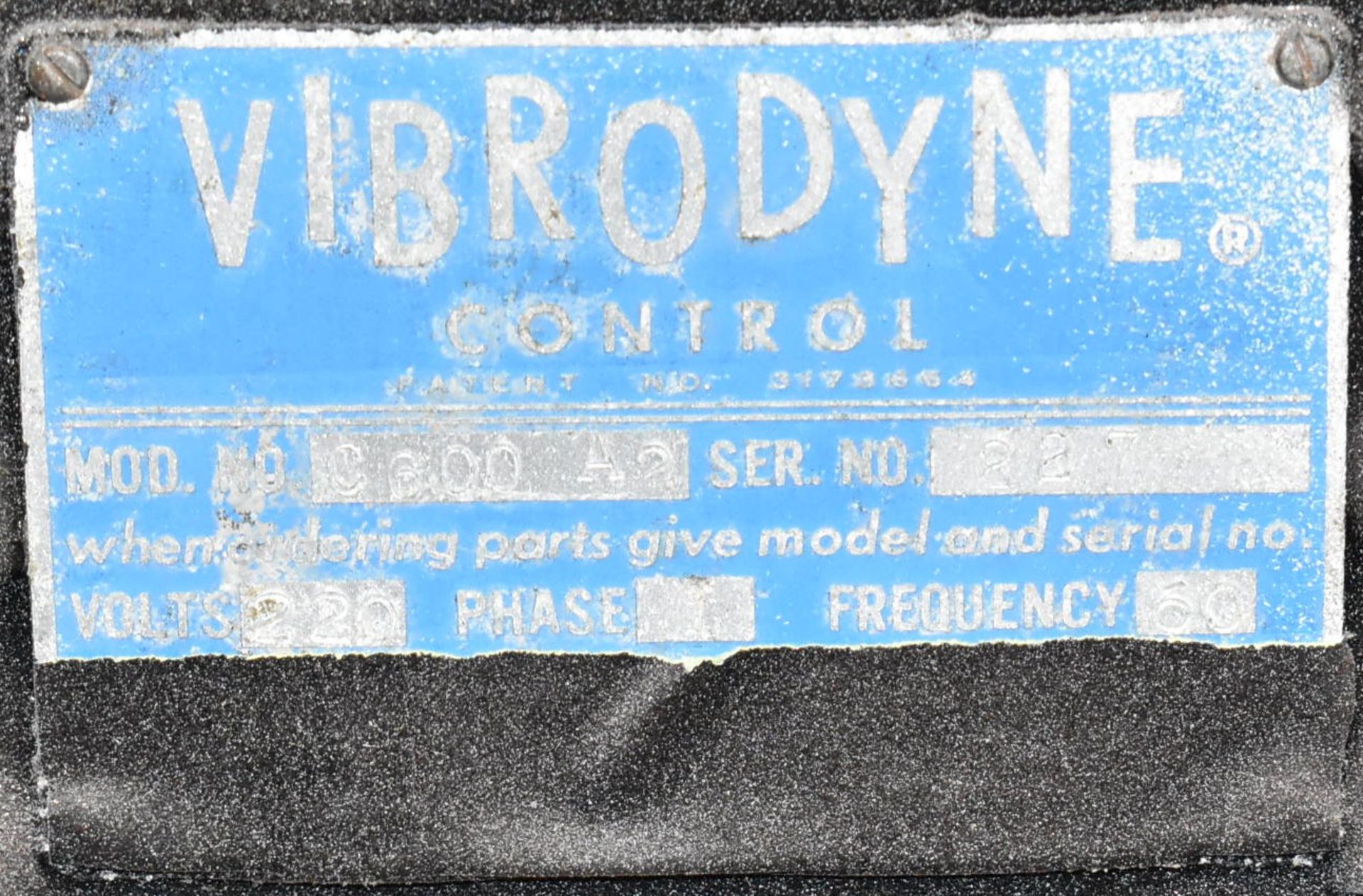 VIBRODYNE C600 A2 VIBRATORY FINISHING MACHINE CONTROLS, S/N 227 (CI) - Image 2 of 2